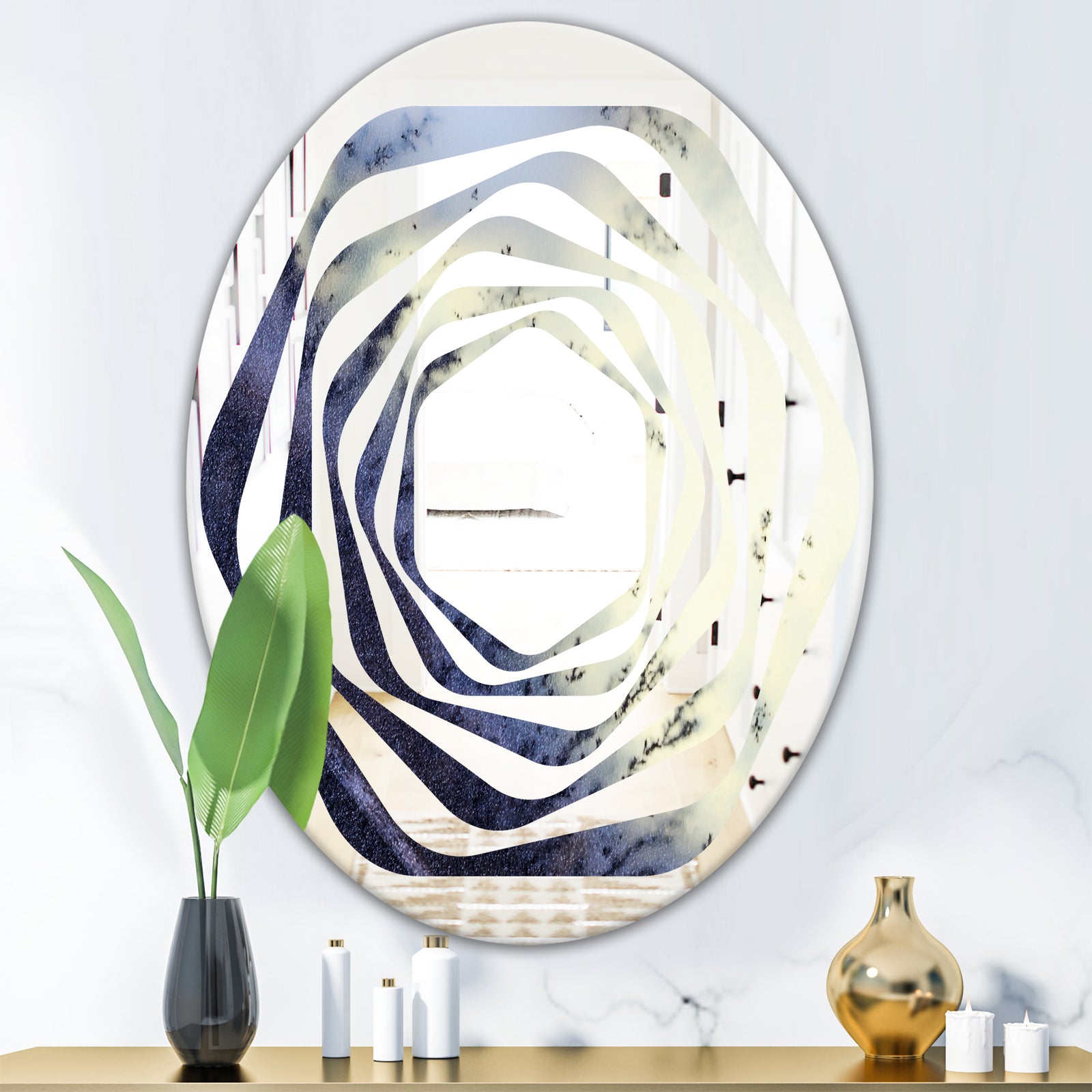 Moss Agate bush - Modern Round or Oval Wall Mirror - Whirl