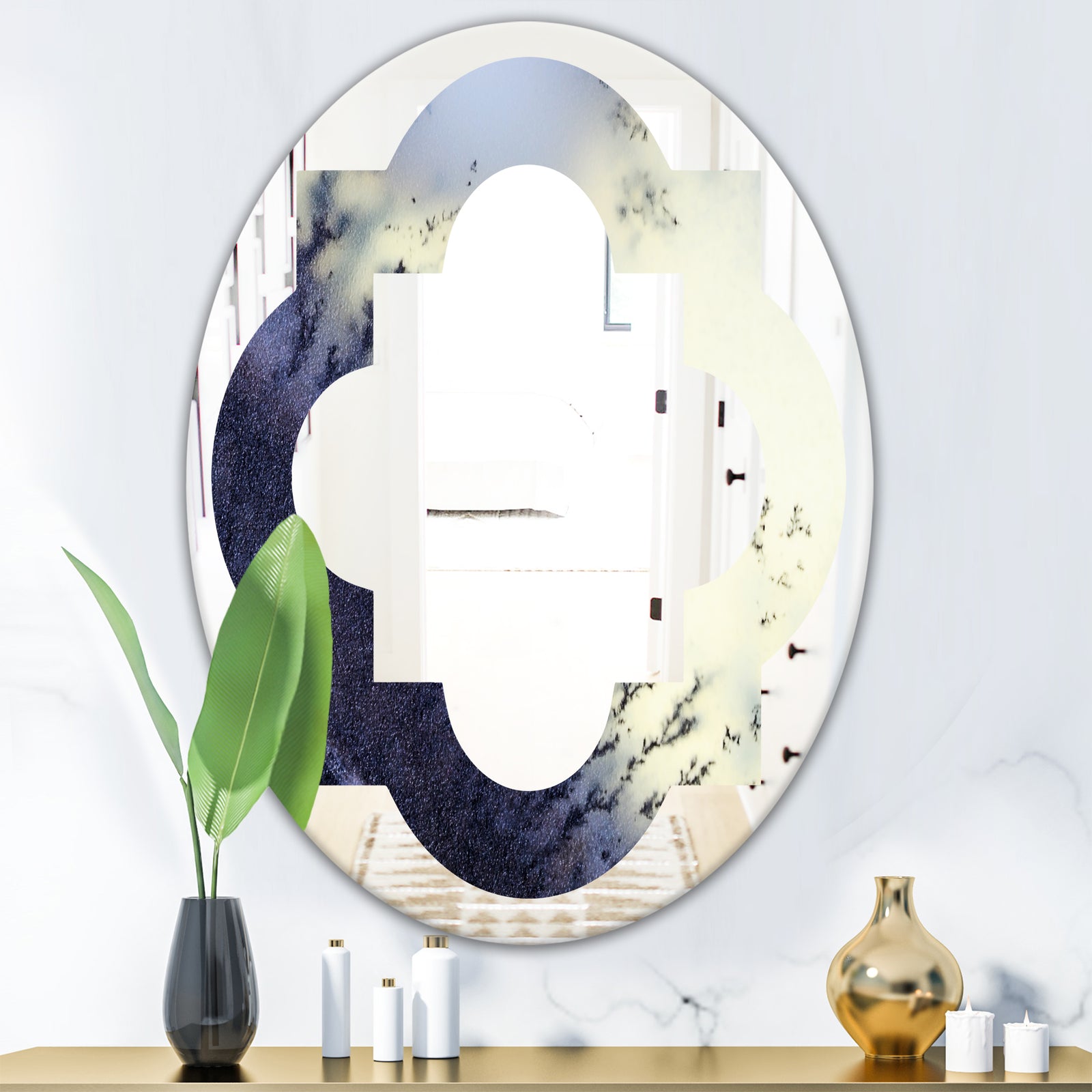 Moss Agate bush - Modern Round or Oval Wall Mirror - Quatrefoil