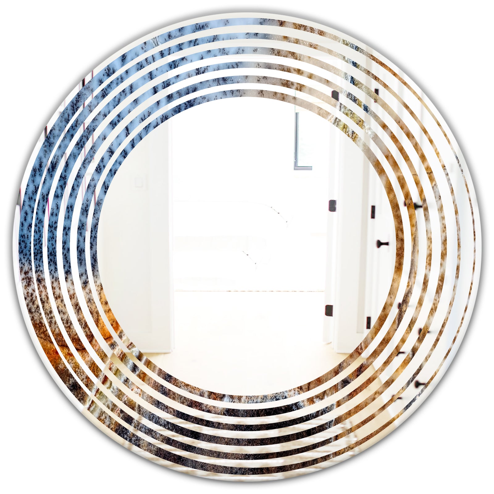 China Moss Agate - Modern Round or Oval Wall Mirror - Wave