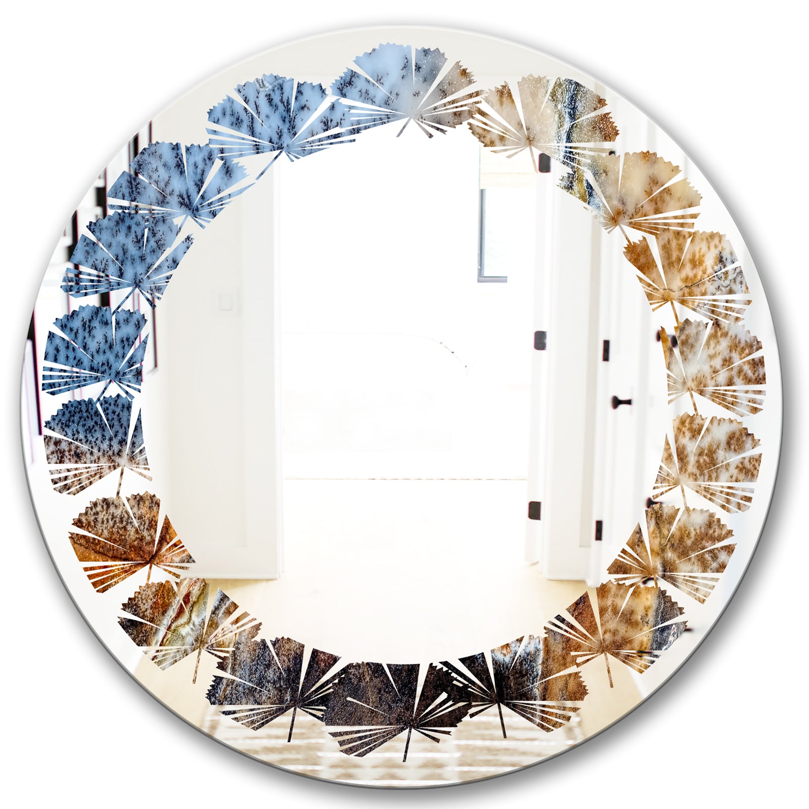 China Moss Agate - Modern Round or Oval Wall Mirror - Leaves