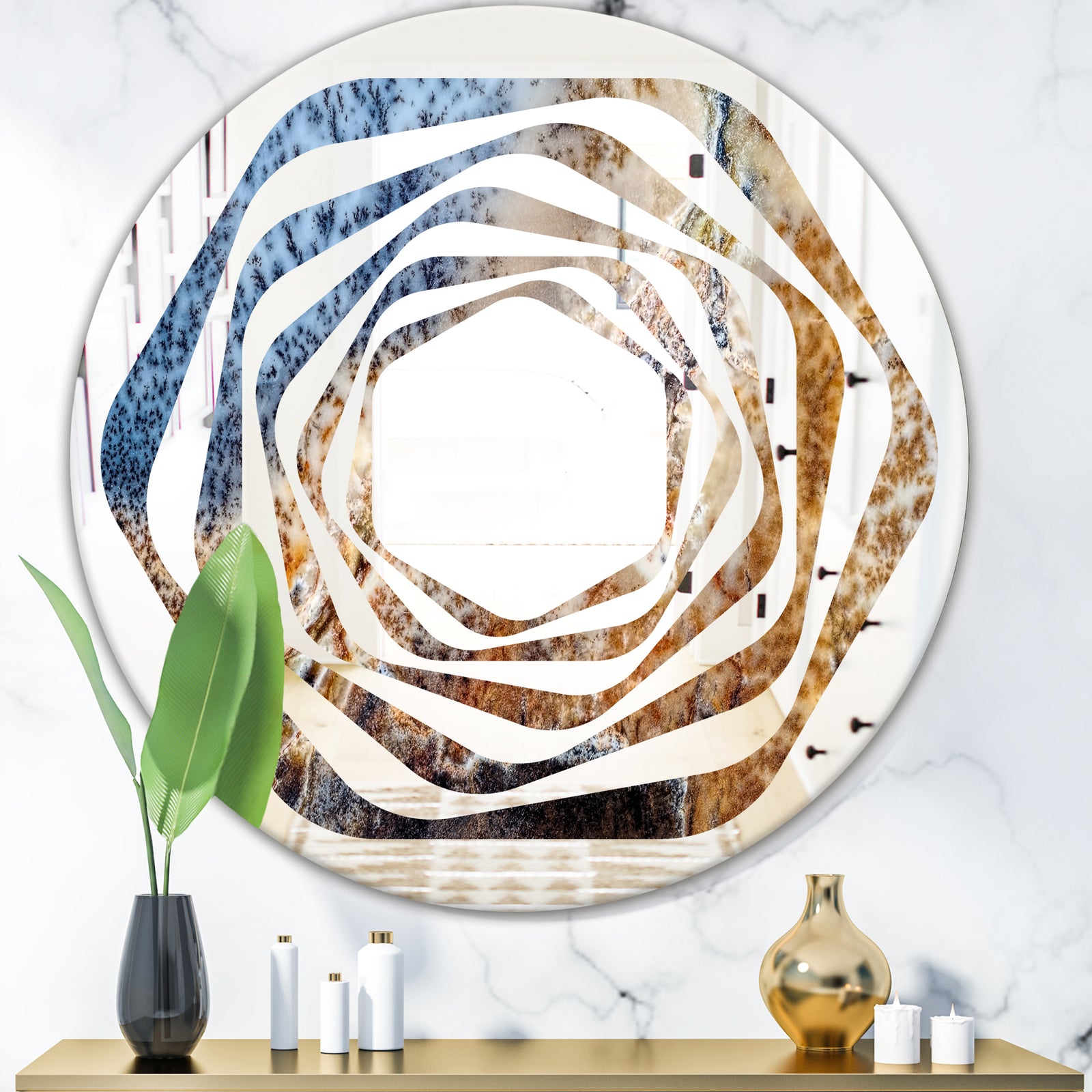 China Moss Agate - Modern Round or Oval Wall Mirror - Whirl