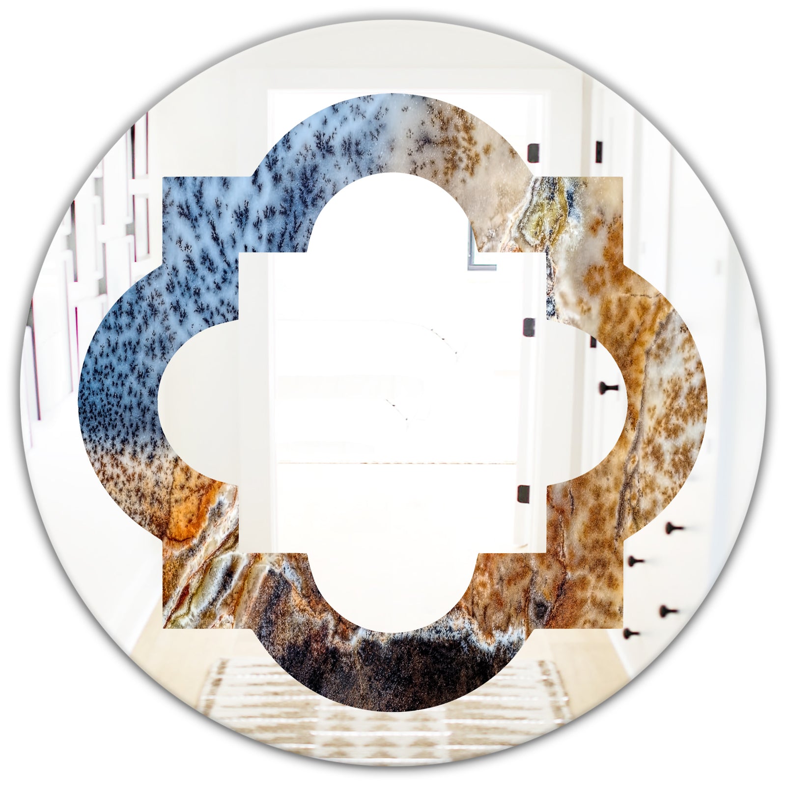 China Moss Agate - Modern Round or Oval Wall Mirror - Quatrefoil