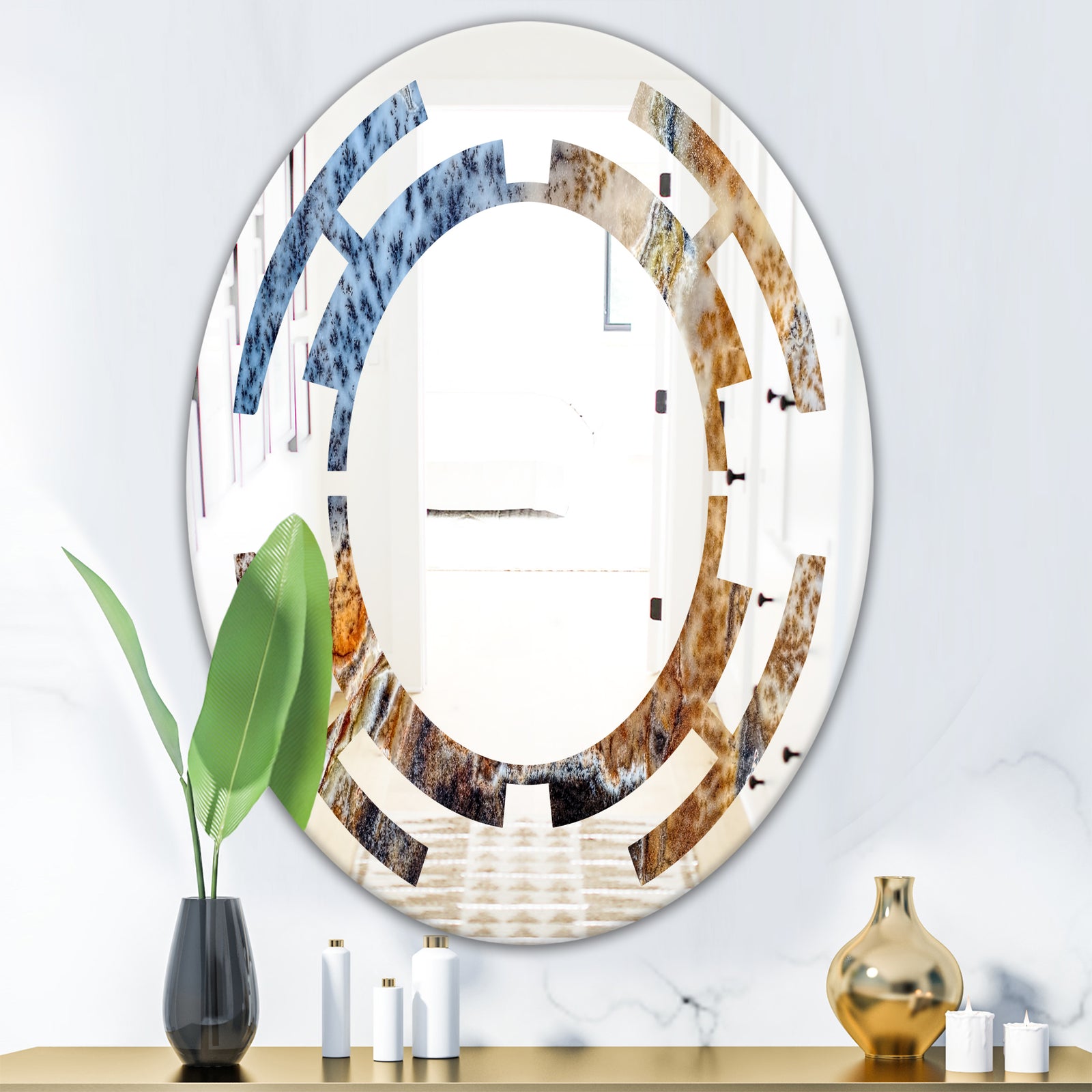 China Moss Agate - Modern Round or Oval Wall Mirror - Space
