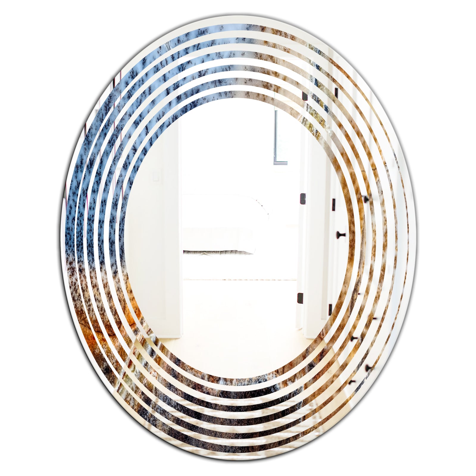 China Moss Agate - Modern Round or Oval Wall Mirror - Wave