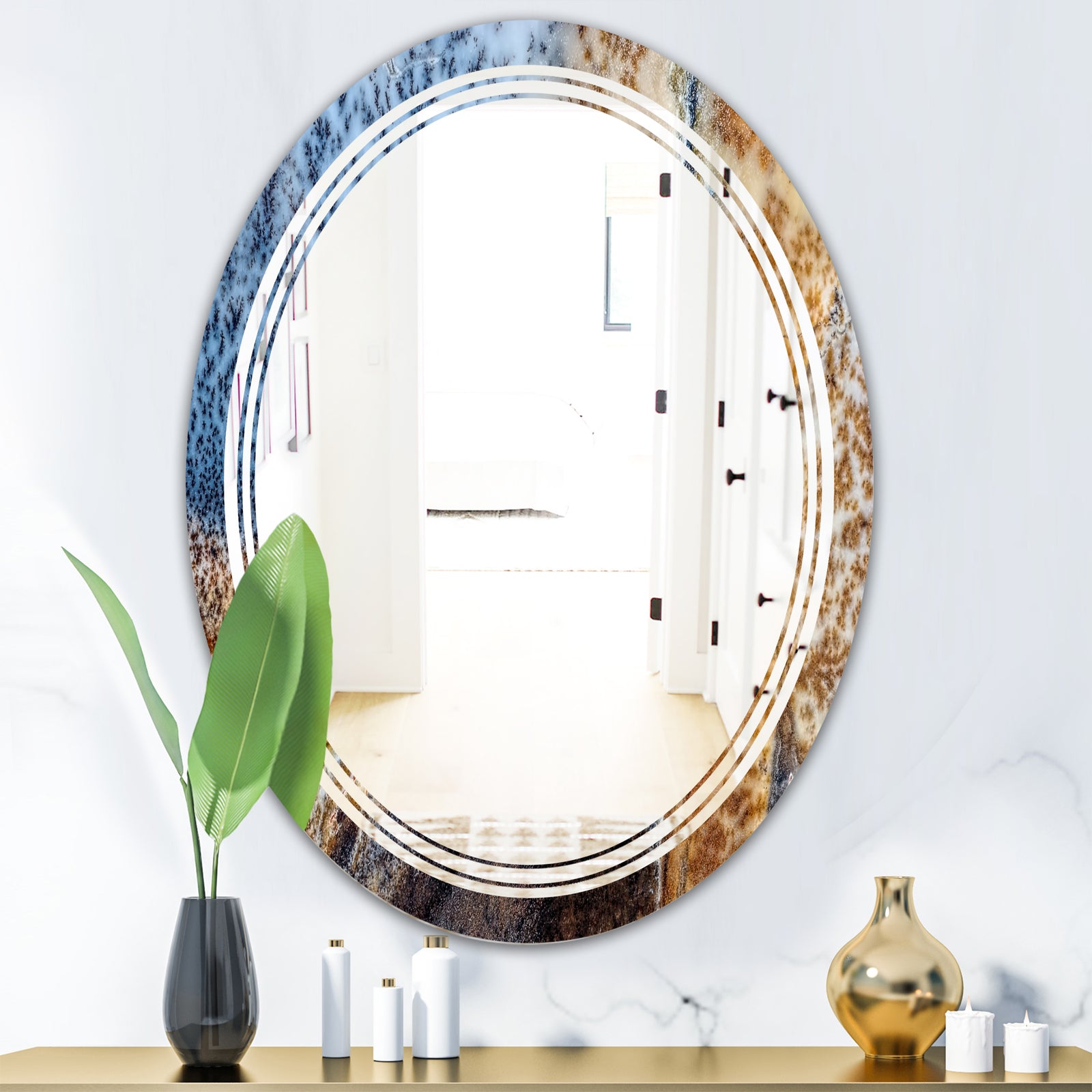 China Moss Agate - Modern Round or Oval Wall Mirror - Triple C