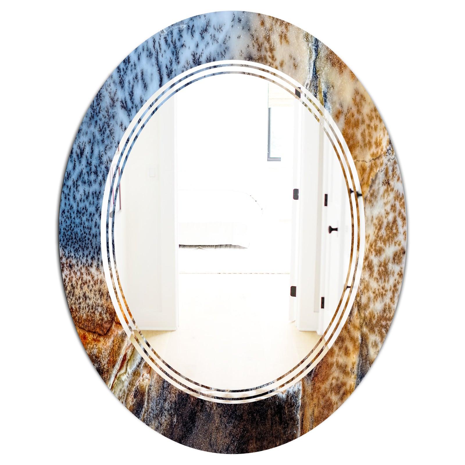 China Moss Agate - Modern Round or Oval Wall Mirror - Triple C