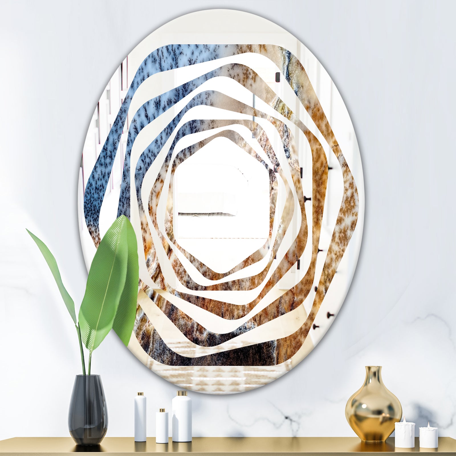 China Moss Agate - Modern Round or Oval Wall Mirror - Whirl
