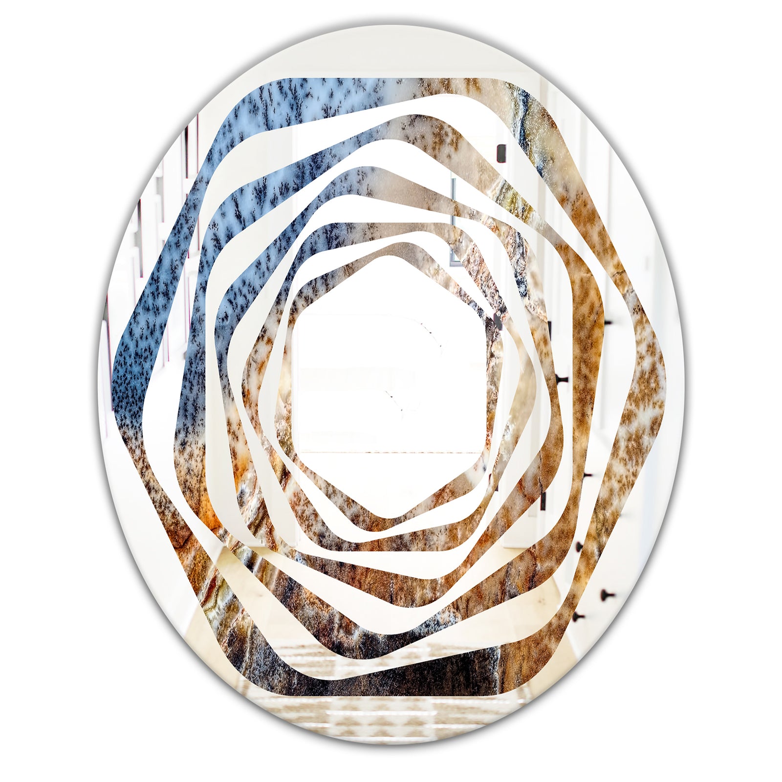 China Moss Agate - Modern Round or Oval Wall Mirror - Whirl