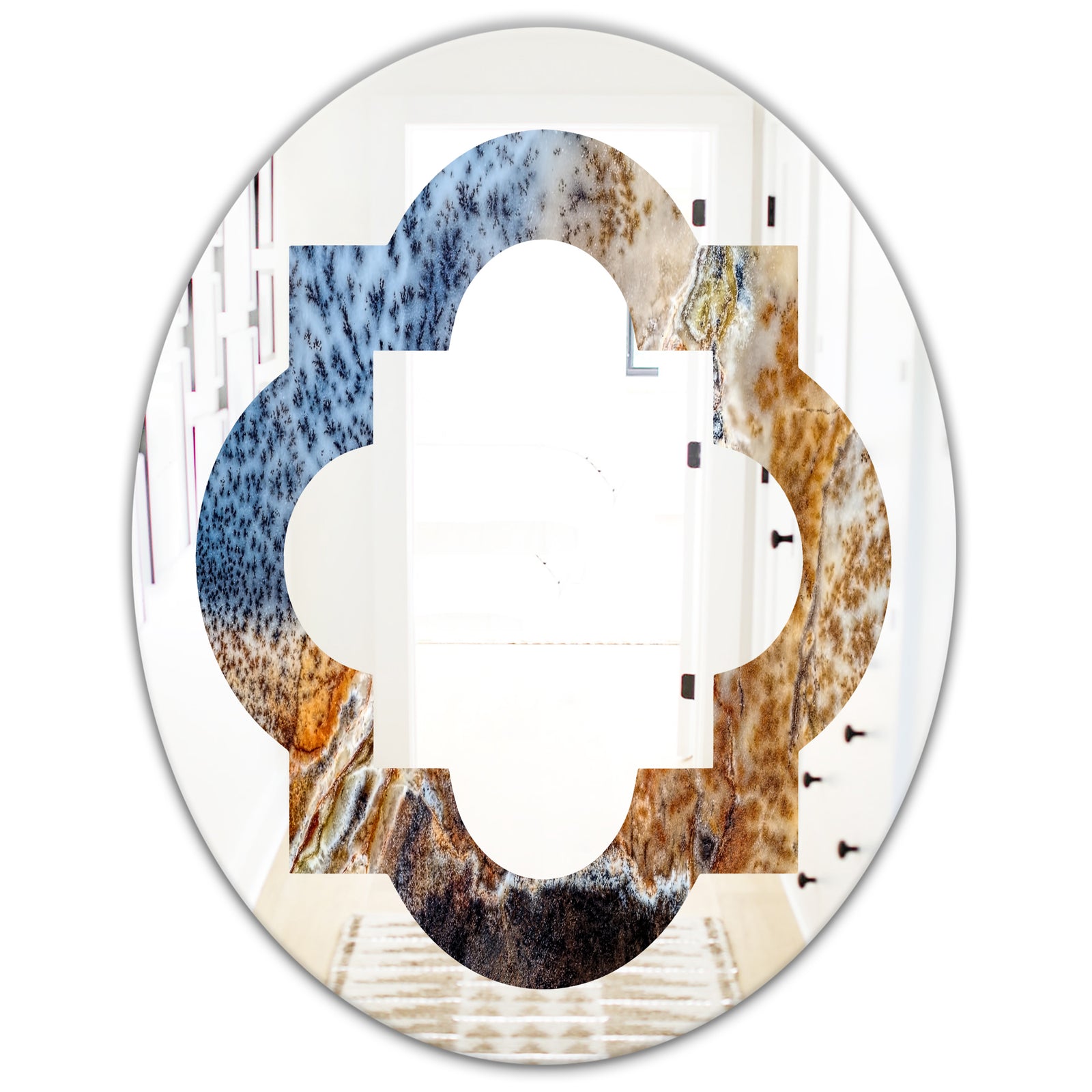 China Moss Agate - Modern Round or Oval Wall Mirror - Quatrefoil