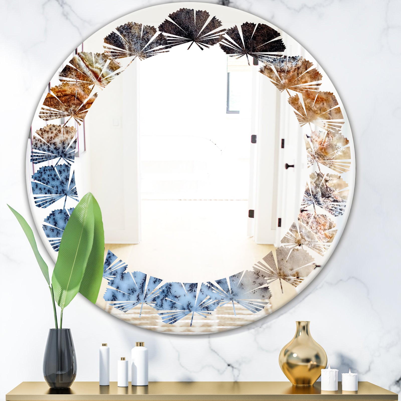 Close Up - Modern Round or Oval Wall Mirror - Leaves