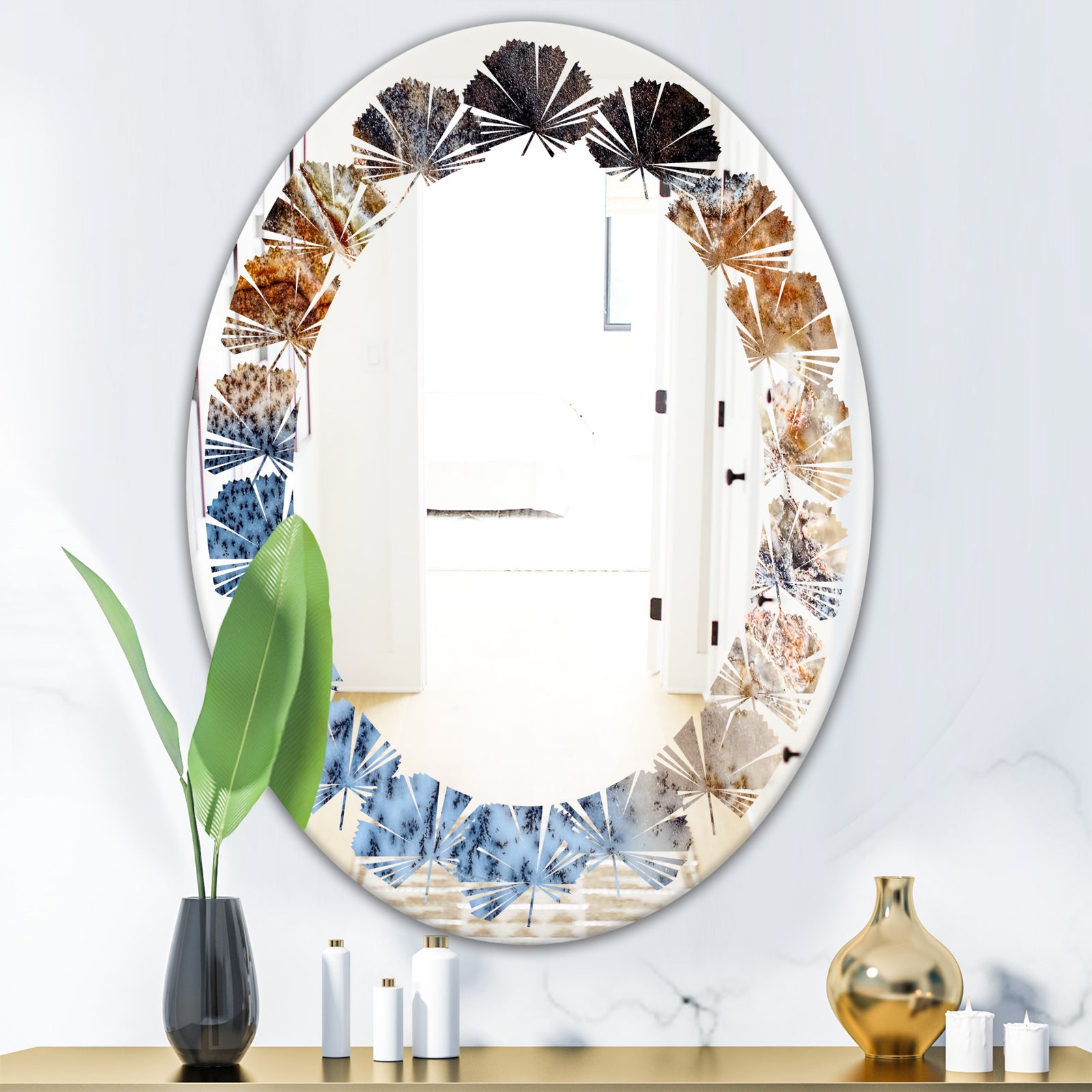 Close Up - Modern Round or Oval Wall Mirror - Leaves