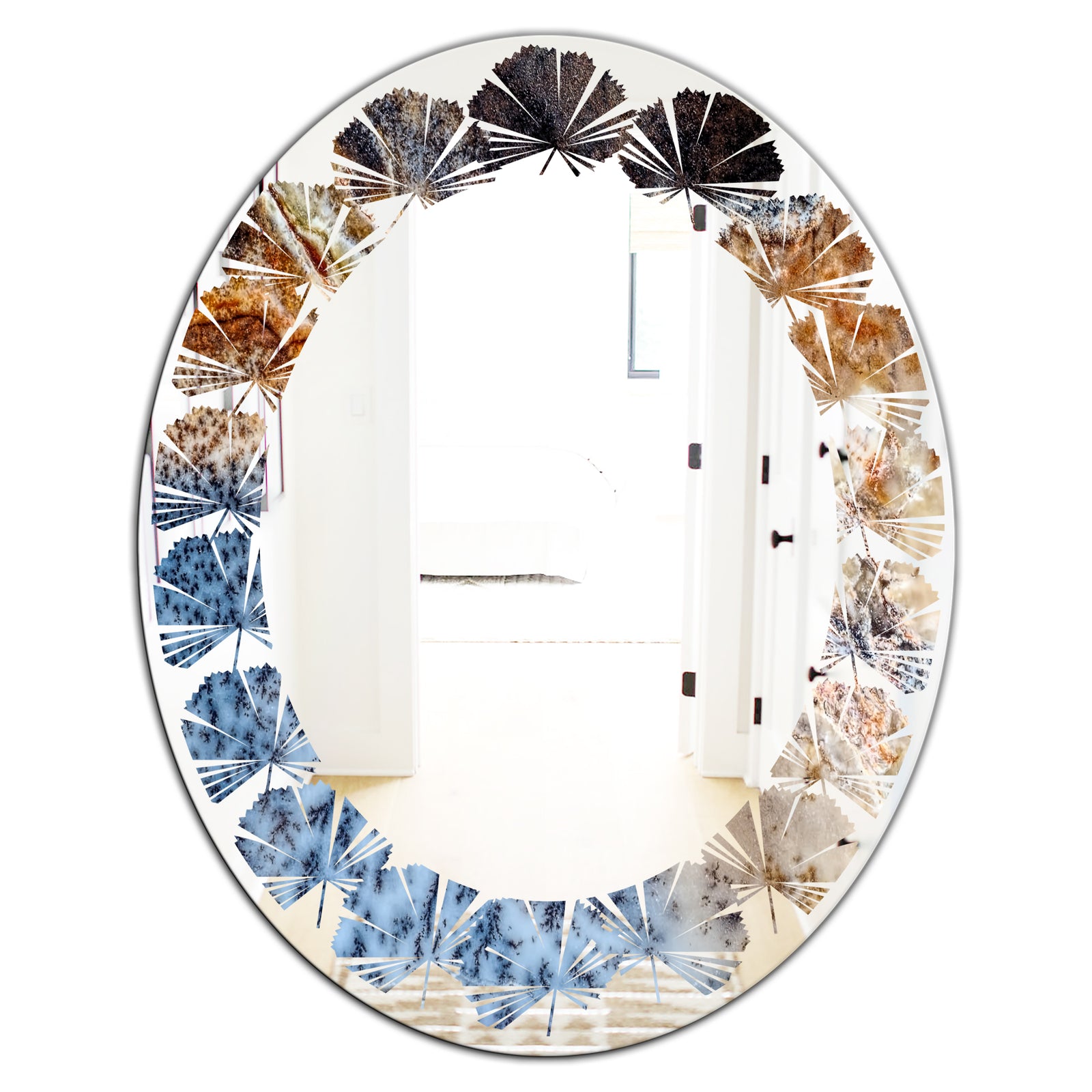 Close Up - Modern Round or Oval Wall Mirror - Leaves