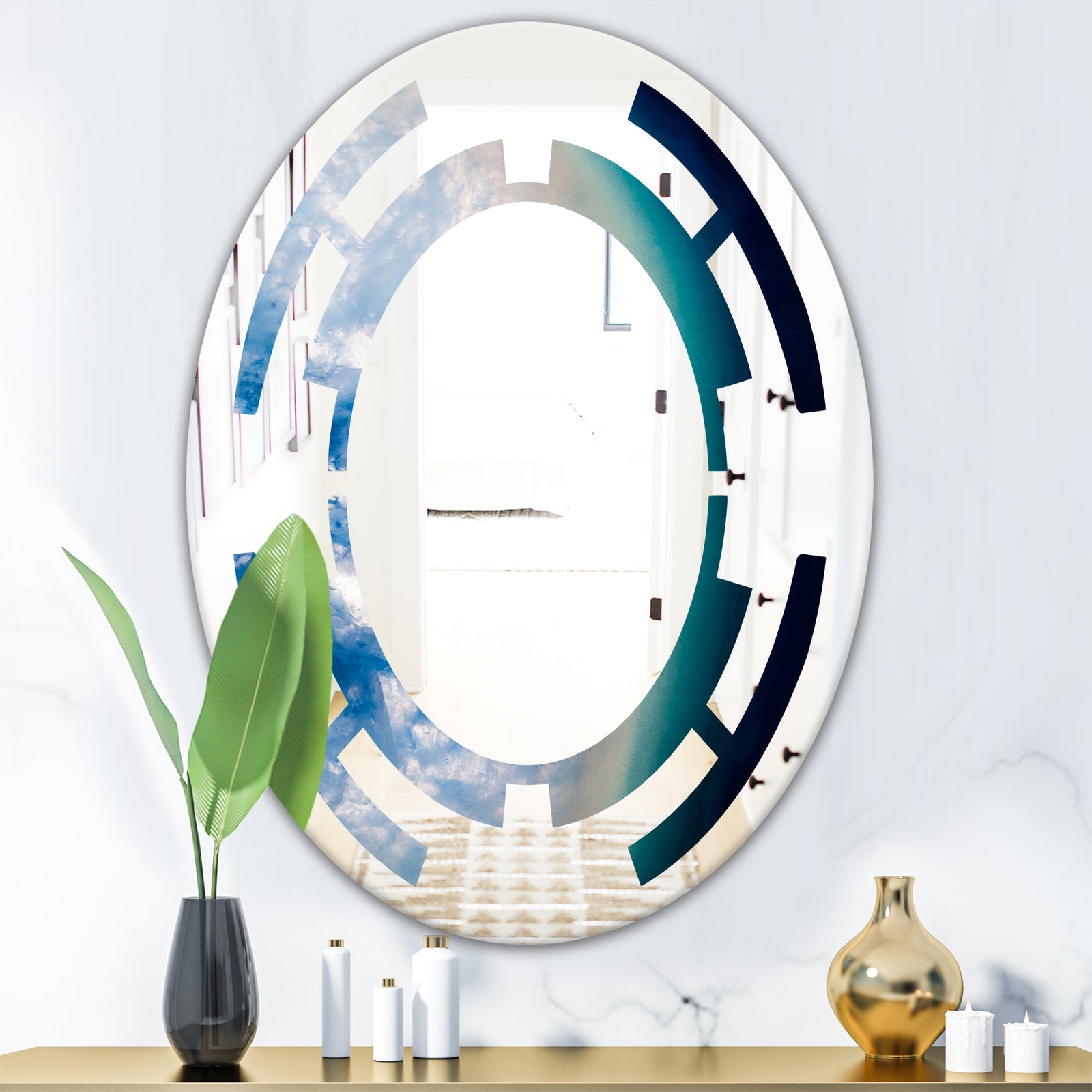 Agate beautiful colorful slices and texture - Modern Round or Oval Wall Mirror - Space