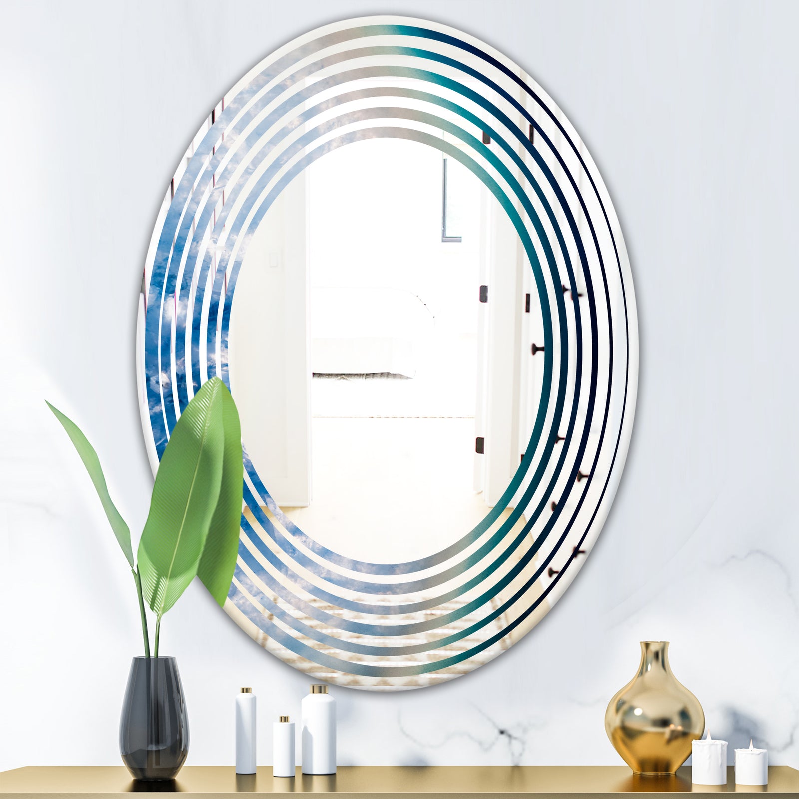 Agate beautiful colorful slices and texture - Modern Round or Oval Wall Mirror - Wave