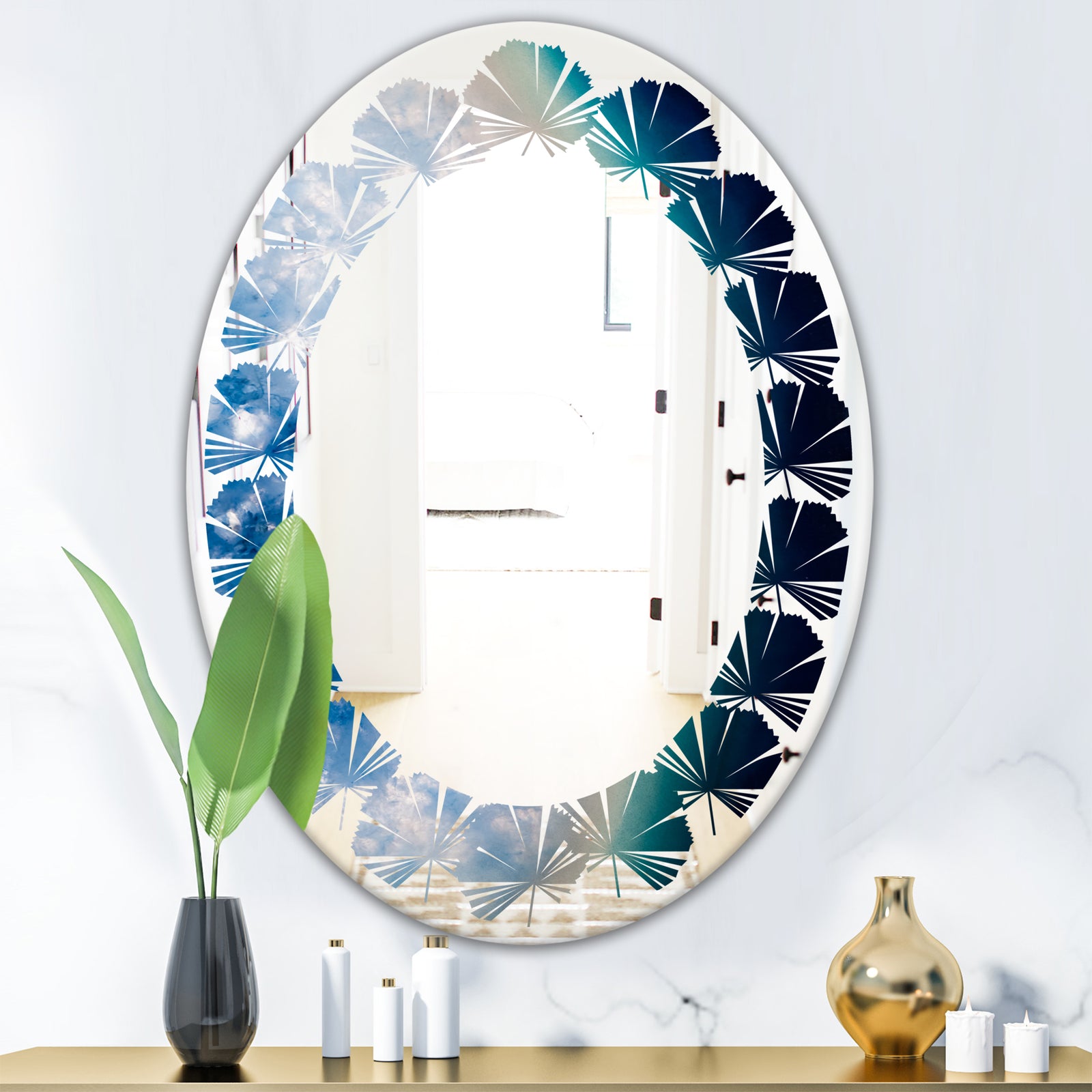 Agate beautiful colorful slices and texture - Modern Round or Oval Wall Mirror - Leaves