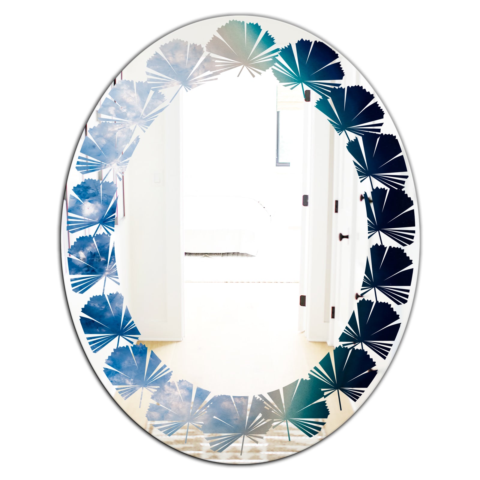 Agate beautiful colorful slices and texture - Modern Round or Oval Wall Mirror - Leaves