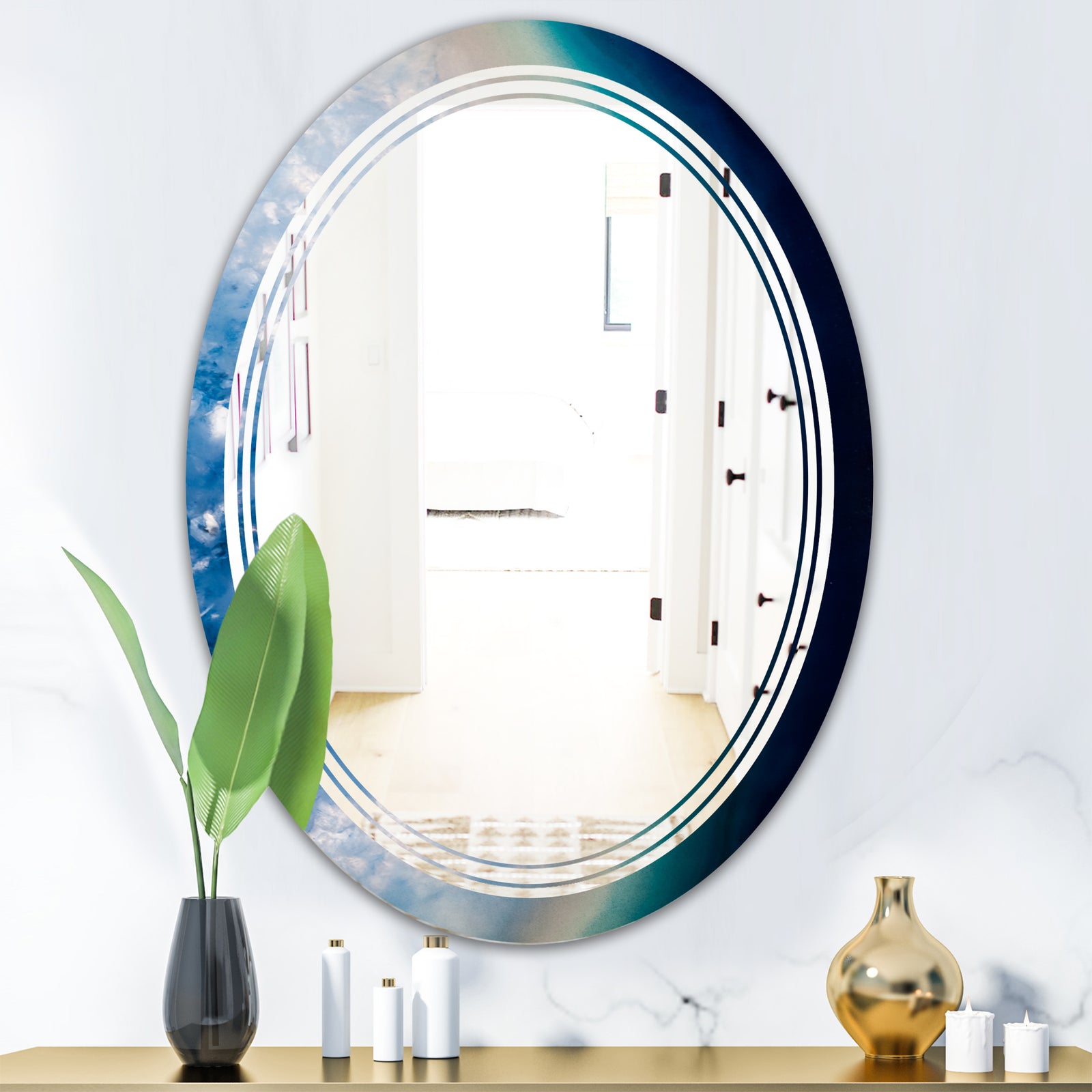 Agate beautiful colorful slices and texture - Modern Round or Oval Wall Mirror - Triple C