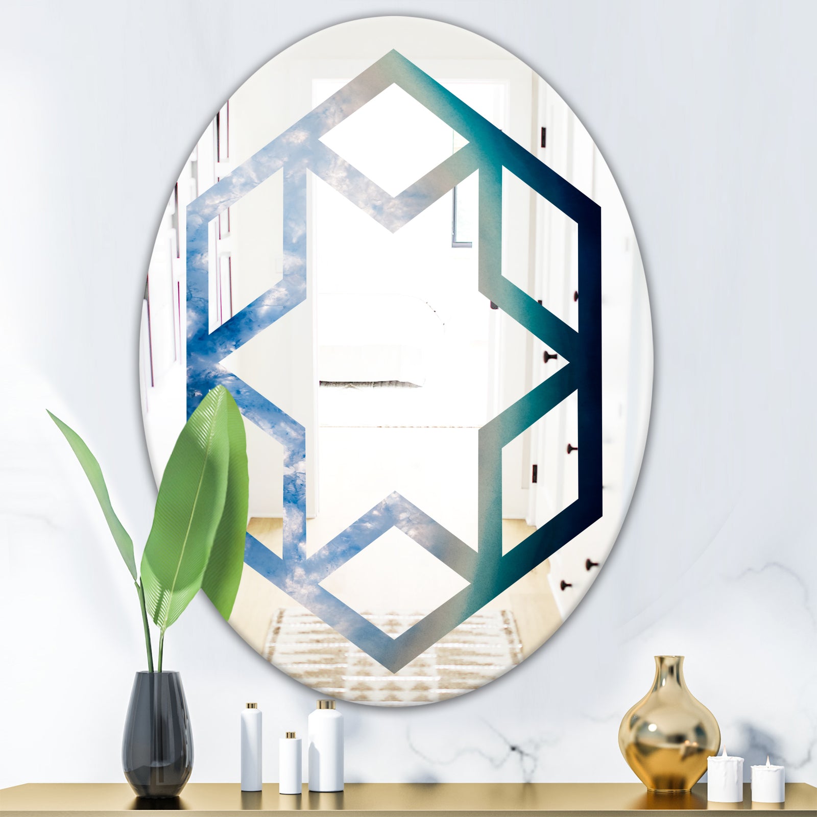 Agate beautiful colorful slices and texture - Modern Round or Oval Wall Mirror - Hexagon Star