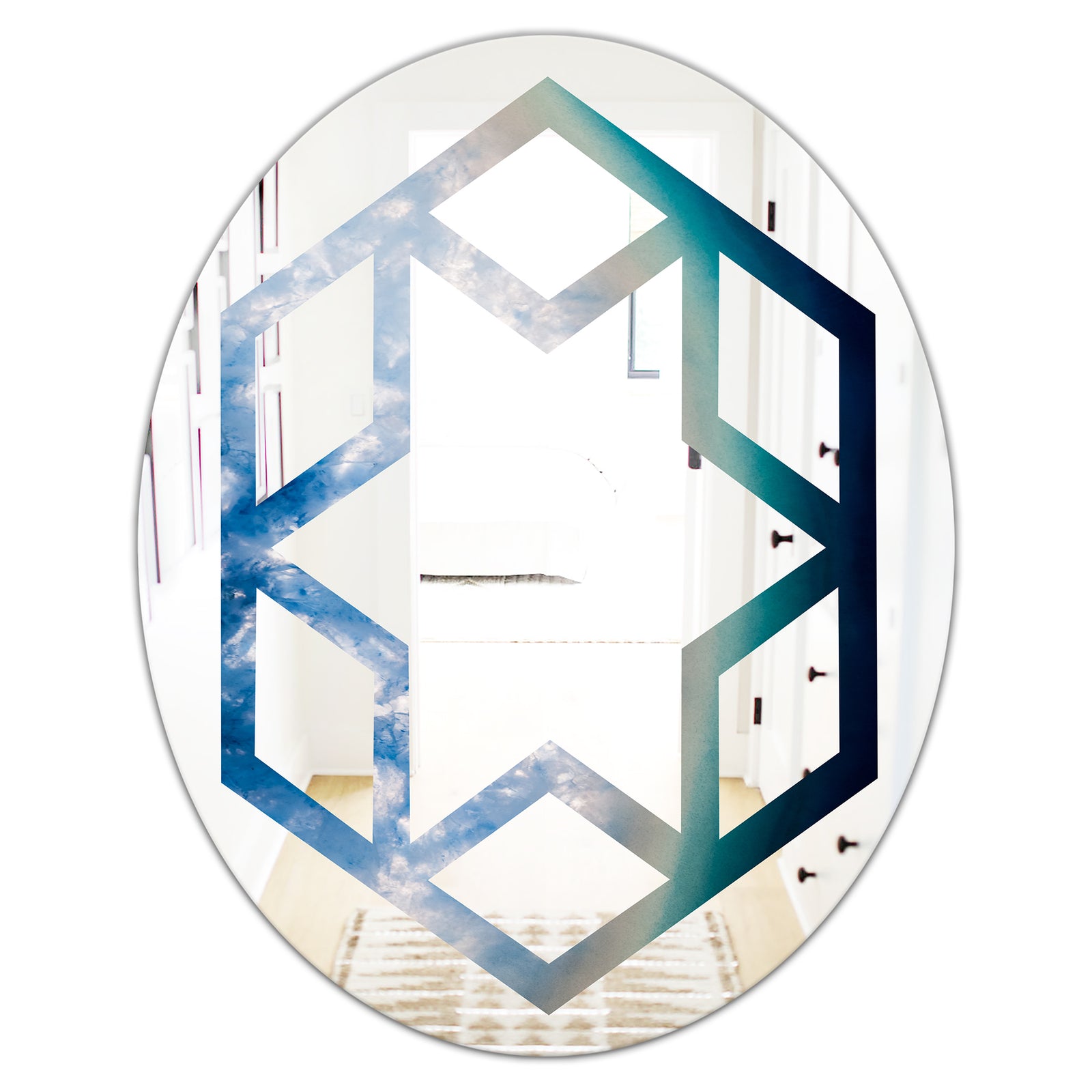 Agate beautiful colorful slices and texture - Modern Round or Oval Wall Mirror - Hexagon Star