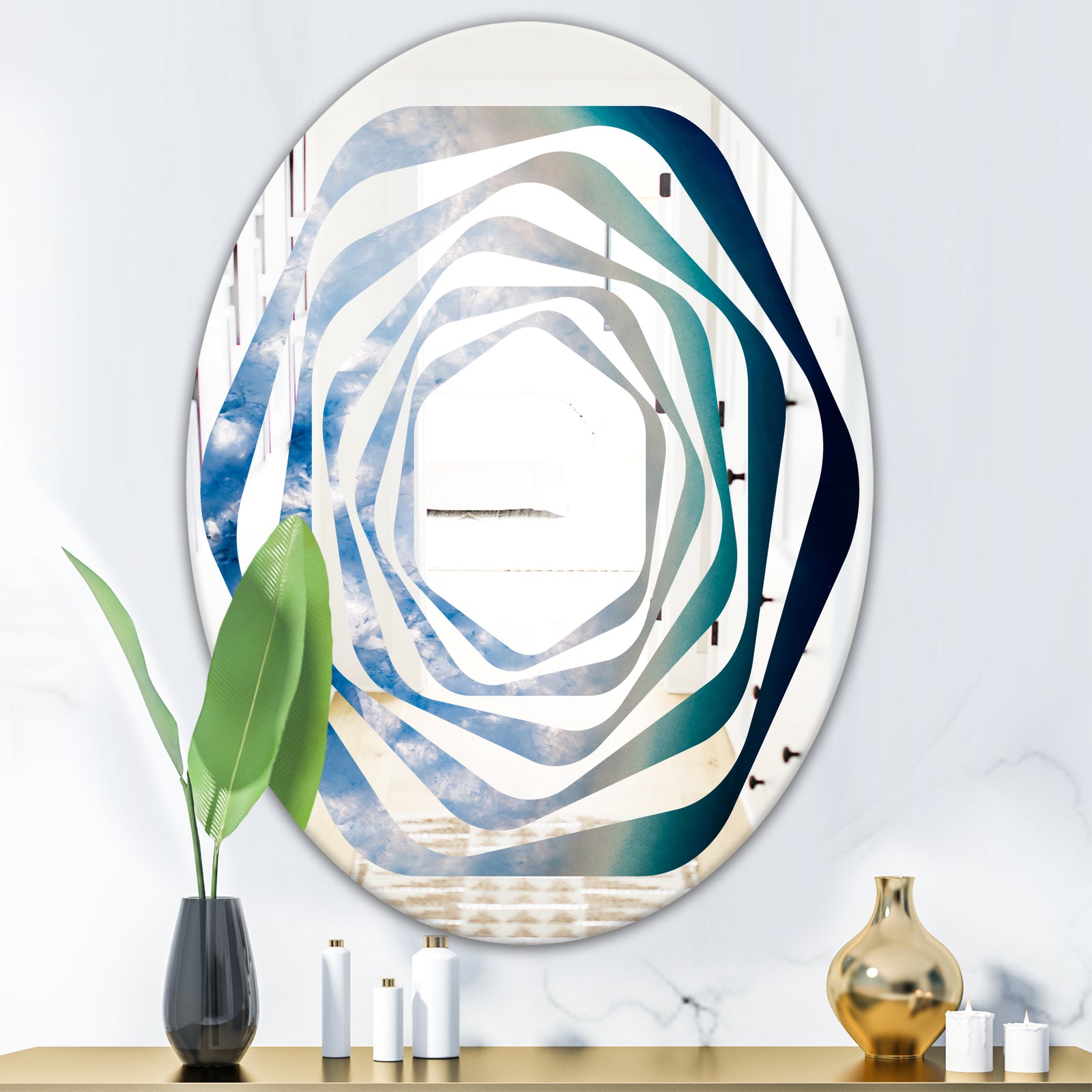 Agate beautiful colorful slices and texture - Modern Round or Oval Wall Mirror - Whirl