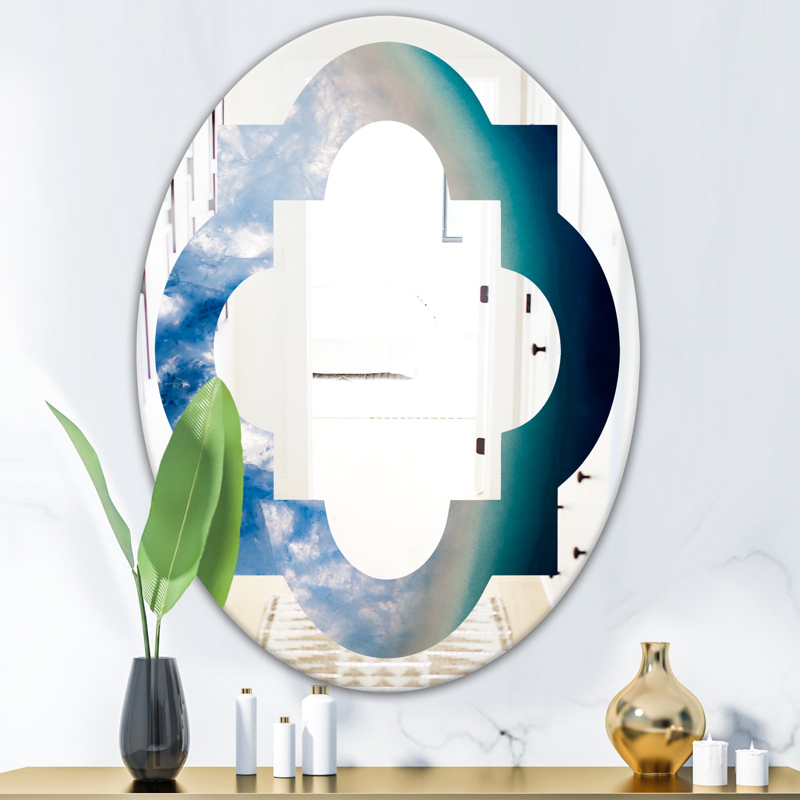 Agate beautiful colorful slices and texture - Modern Round or Oval Wall Mirror - Quatrefoil