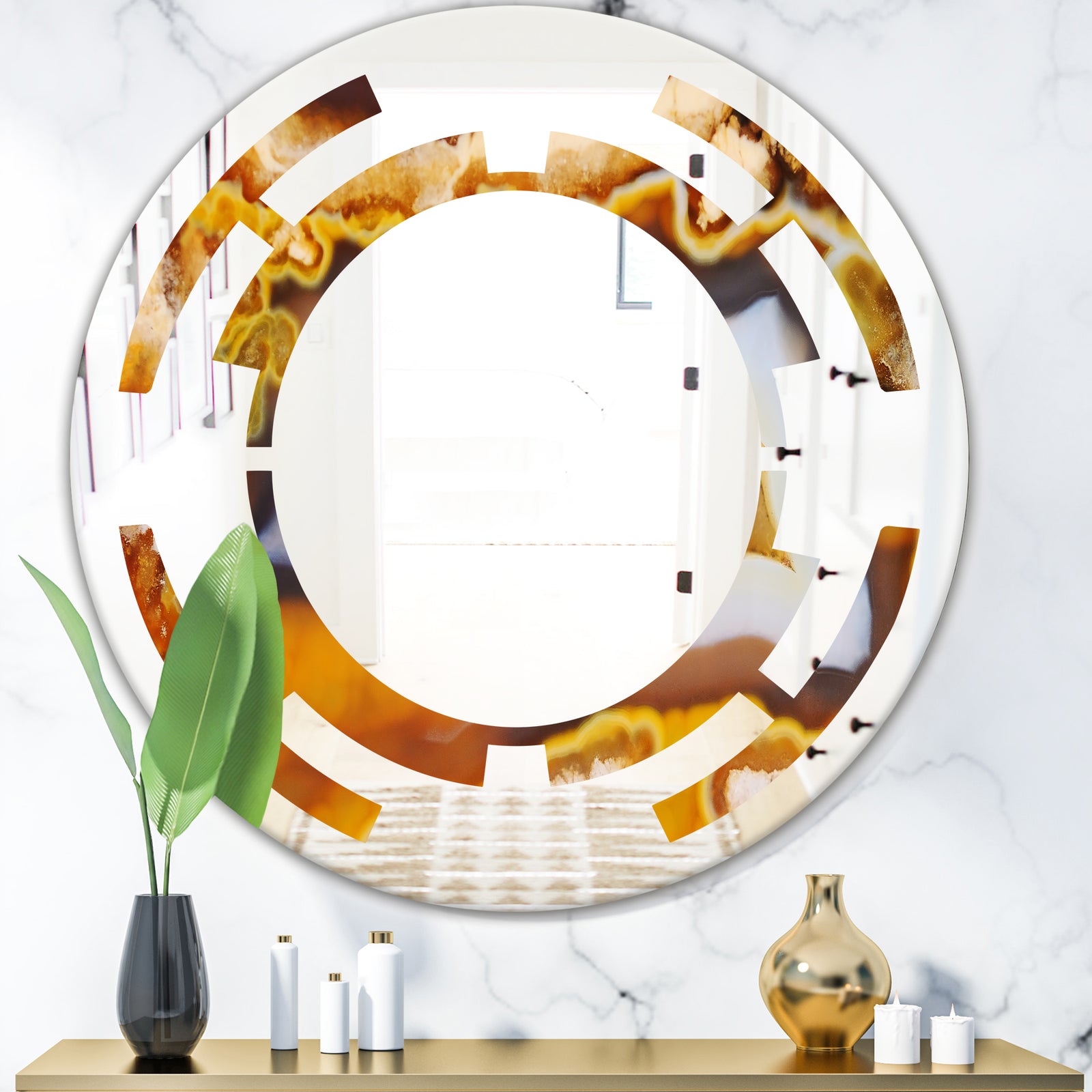 Natural brown agate - Modern Round or Oval Wall Mirror - Space