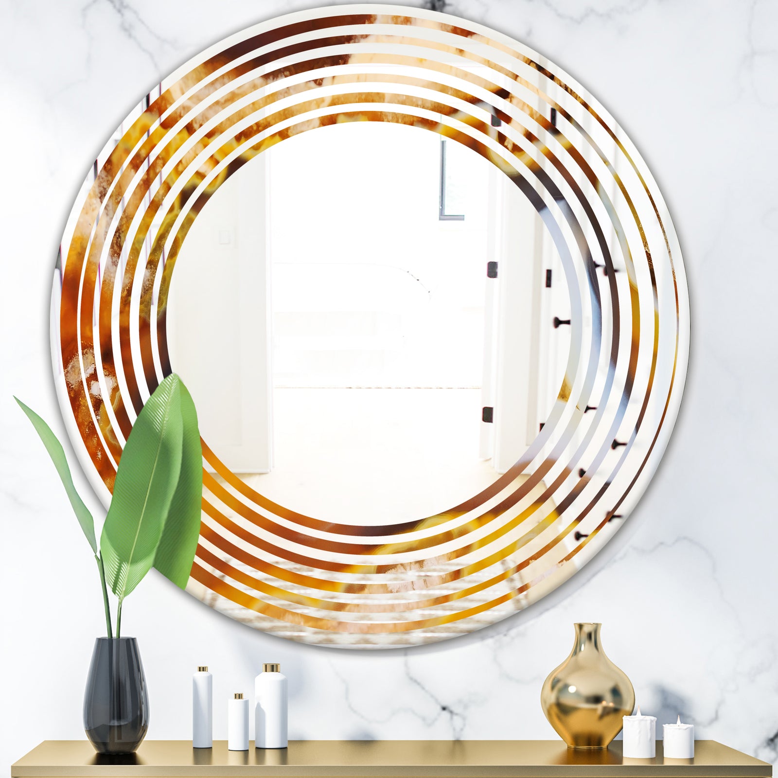 Natural brown agate - Modern Round or Oval Wall Mirror - Wave