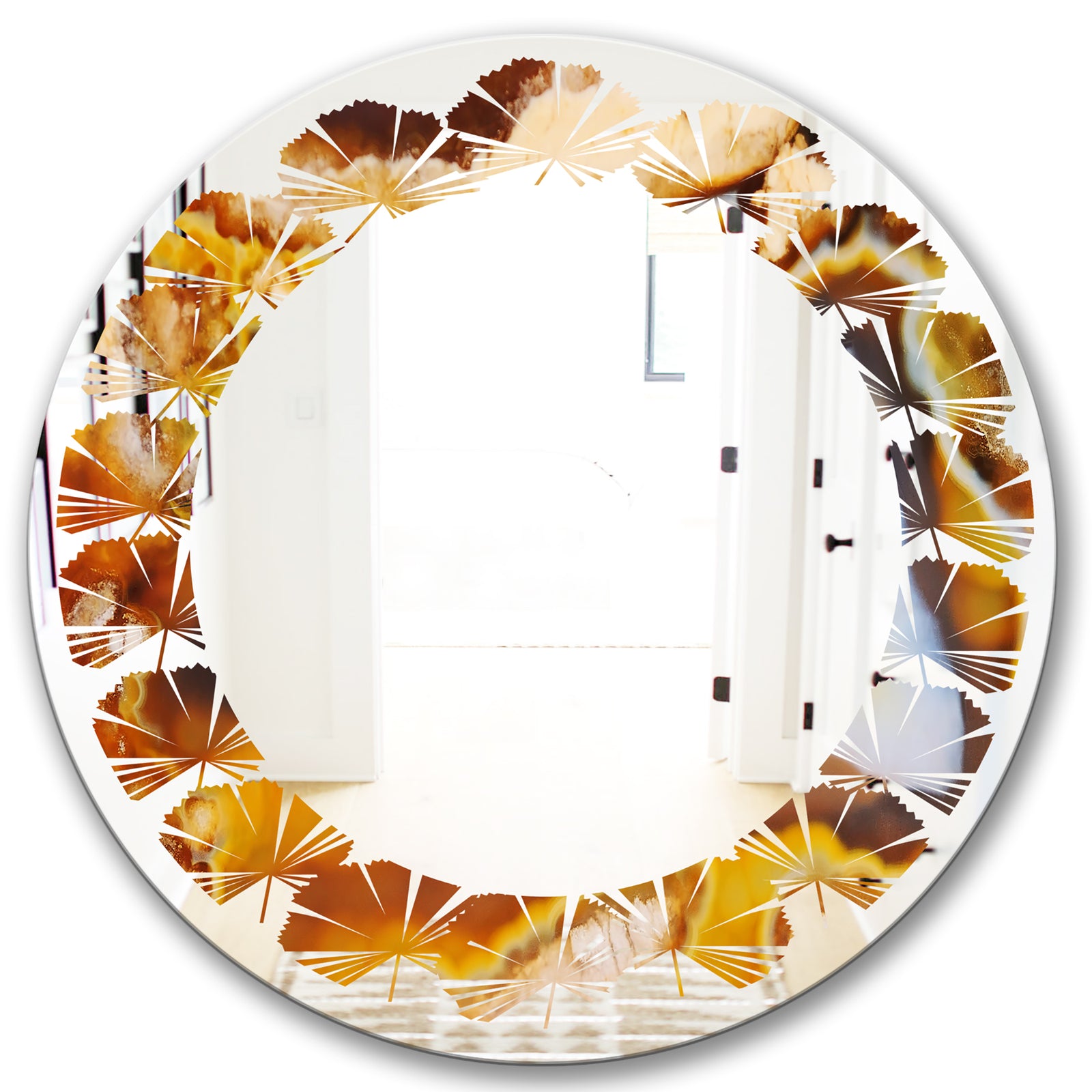 Natural brown agate - Modern Round or Oval Wall Mirror - Leaves