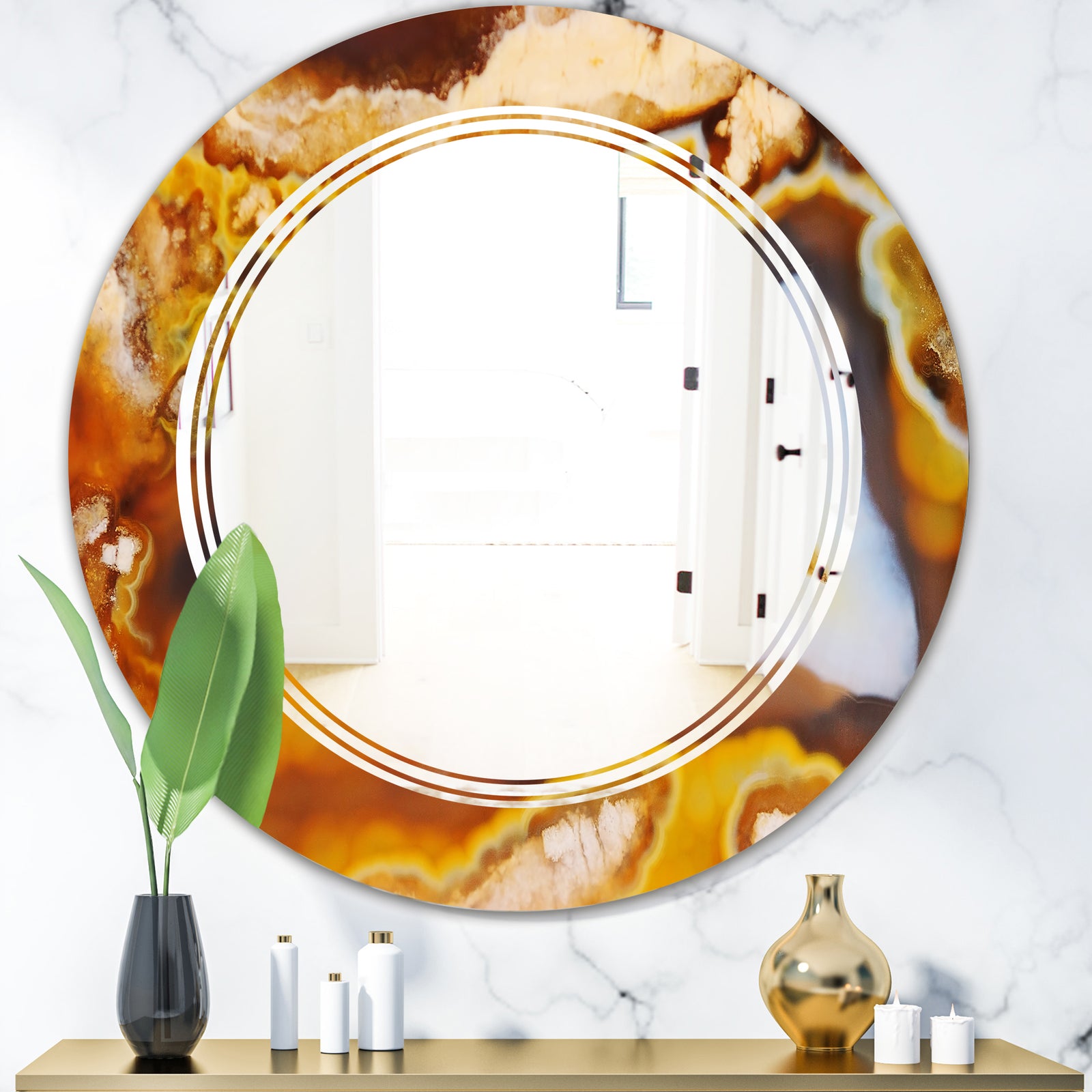 Natural brown agate - Modern Round or Oval Wall Mirror - Triple C