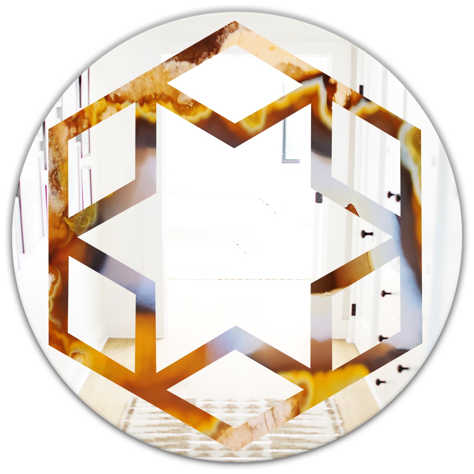 Natural brown agate - Modern Round or Oval Wall Mirror - Hexagon Star