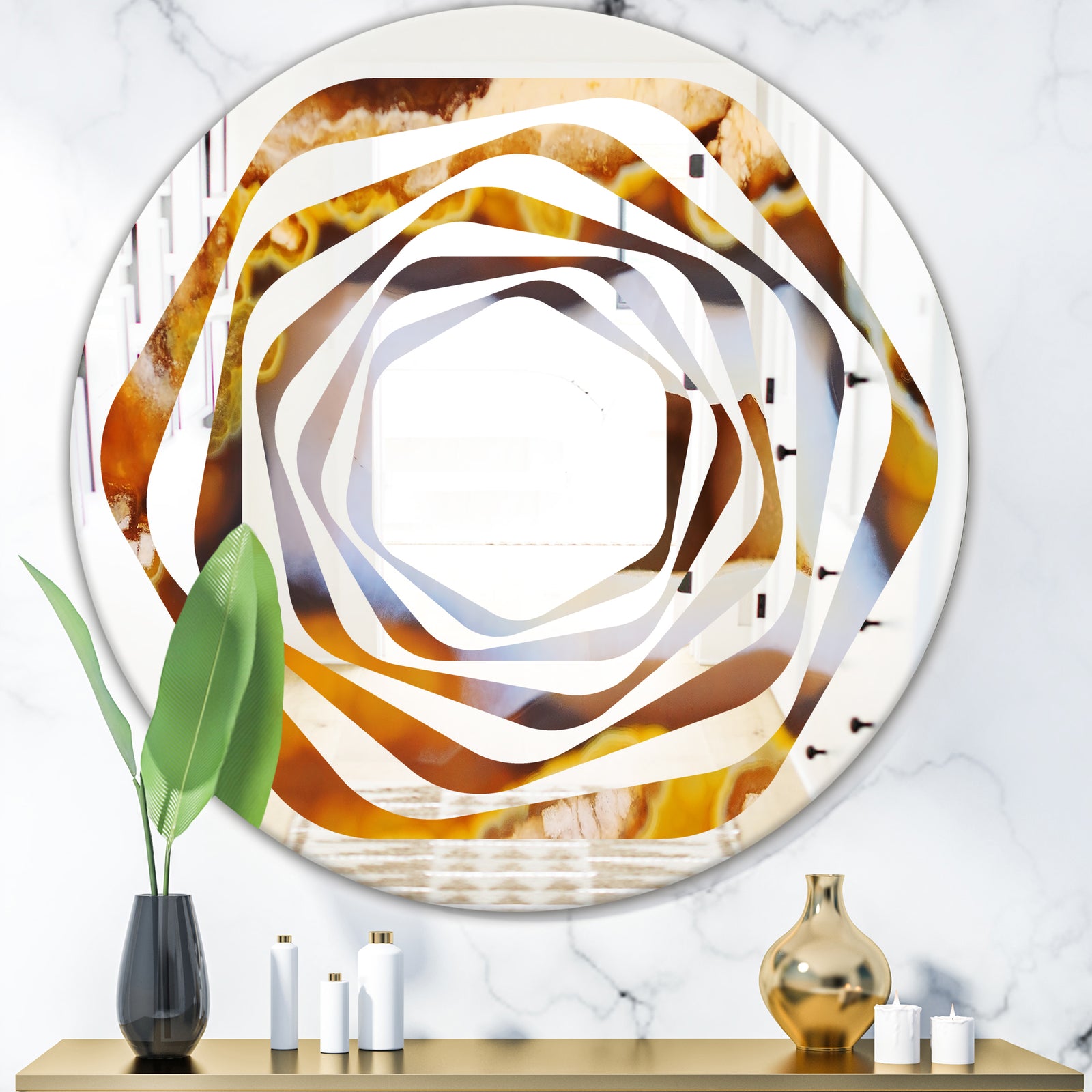 Natural brown agate - Modern Round or Oval Wall Mirror - Whirl