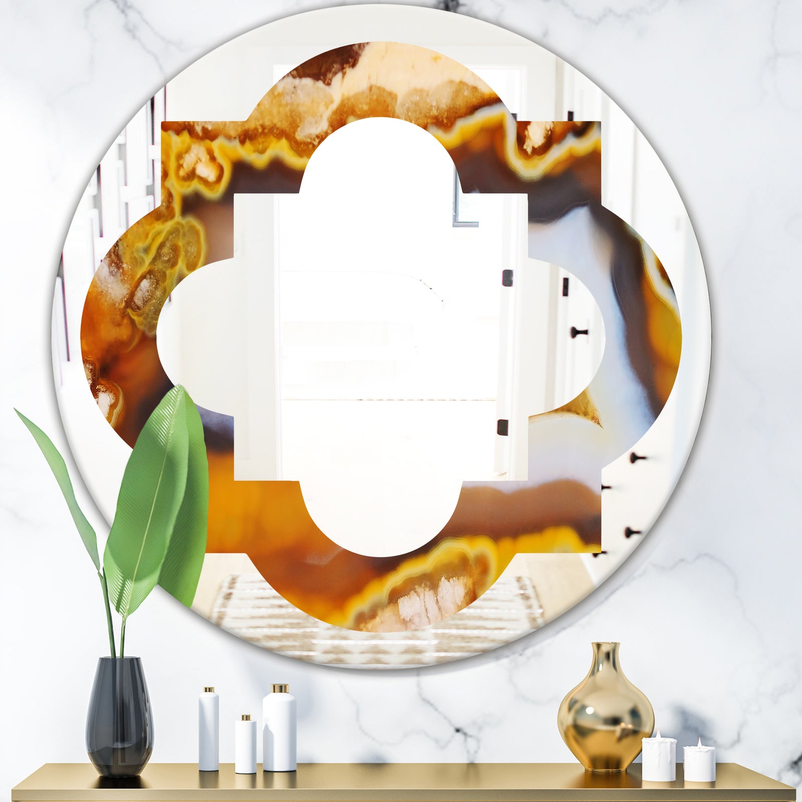 Natural brown agate - Modern Round or Oval Wall Mirror - Quatrefoil