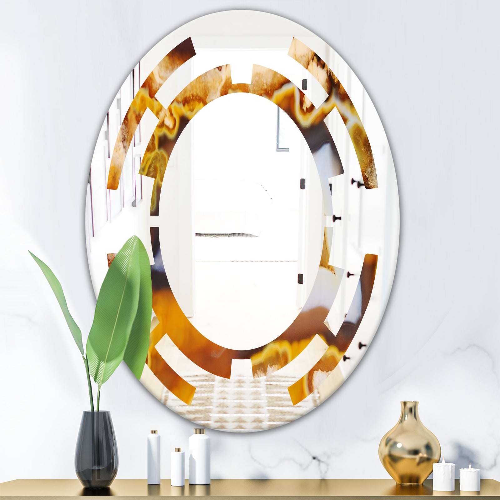 Natural brown agate - Modern Round or Oval Wall Mirror - Space