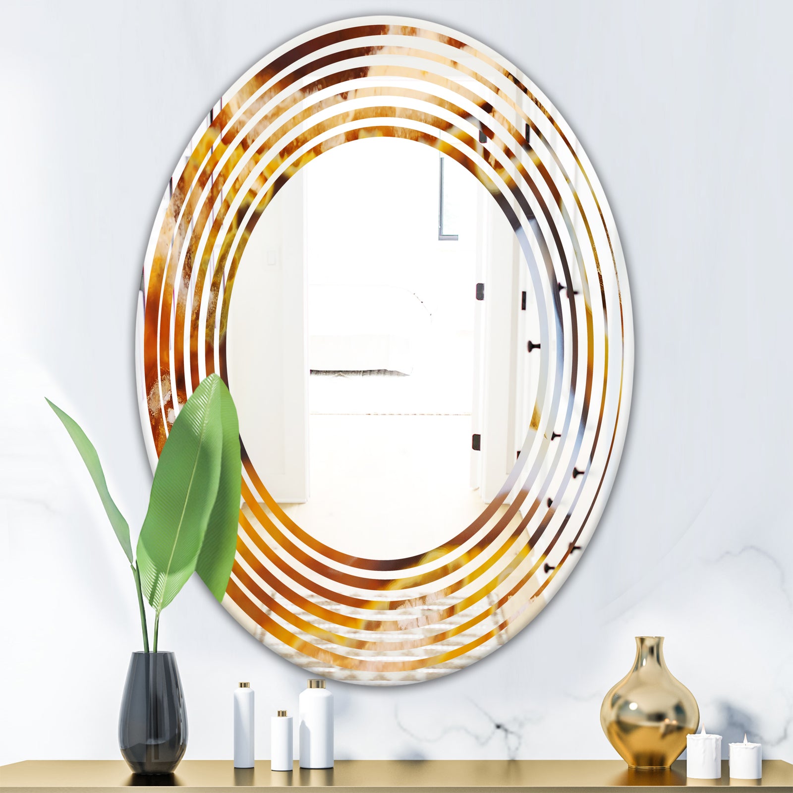 Natural brown agate - Modern Round or Oval Wall Mirror - Wave