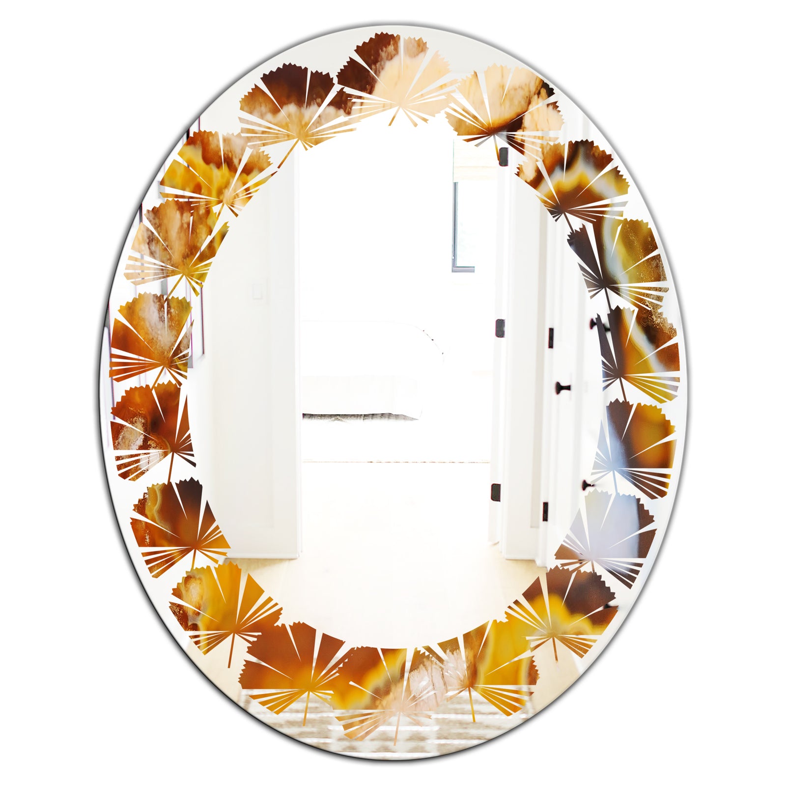 Natural brown agate - Modern Round or Oval Wall Mirror - Leaves