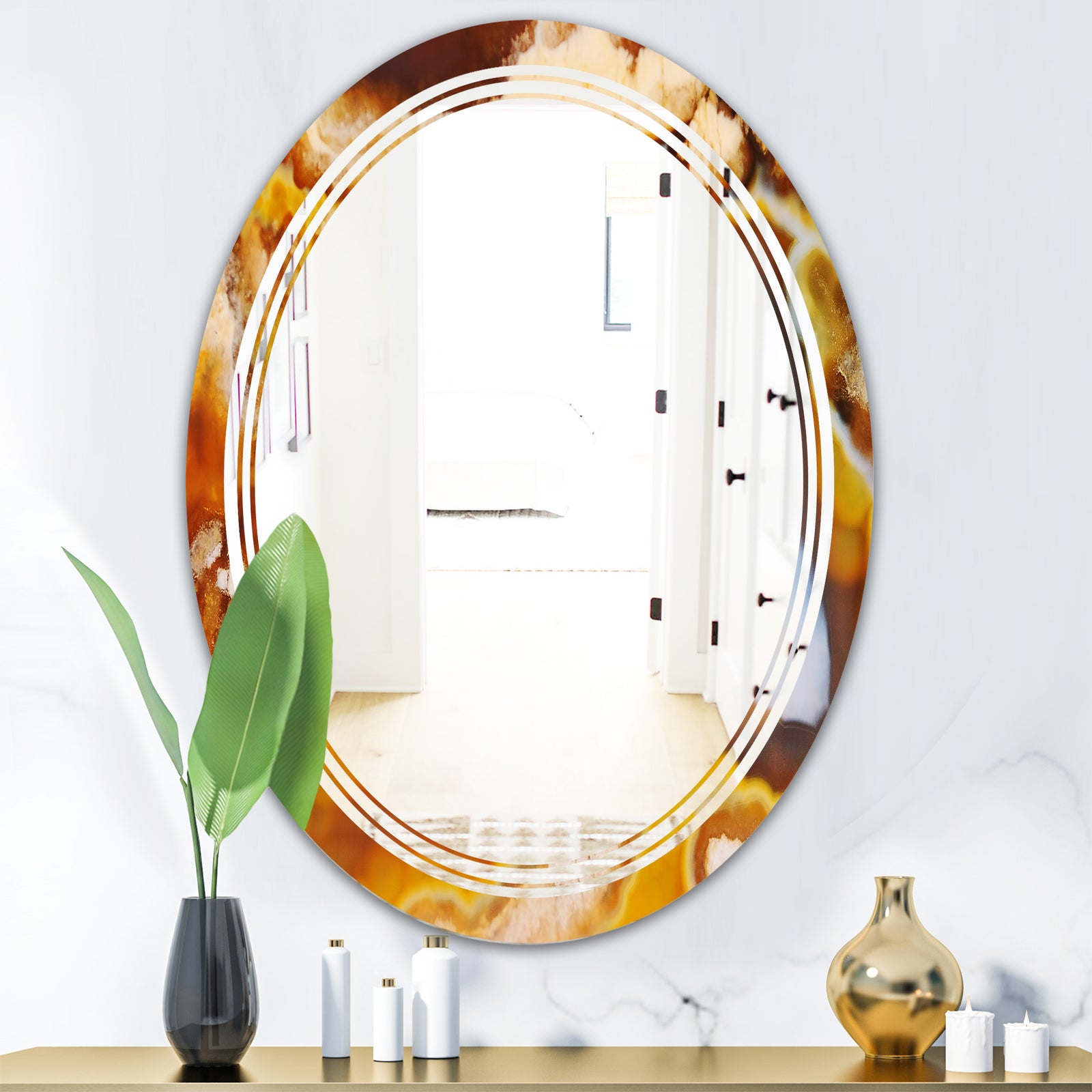 Natural brown agate - Modern Round or Oval Wall Mirror - Triple C