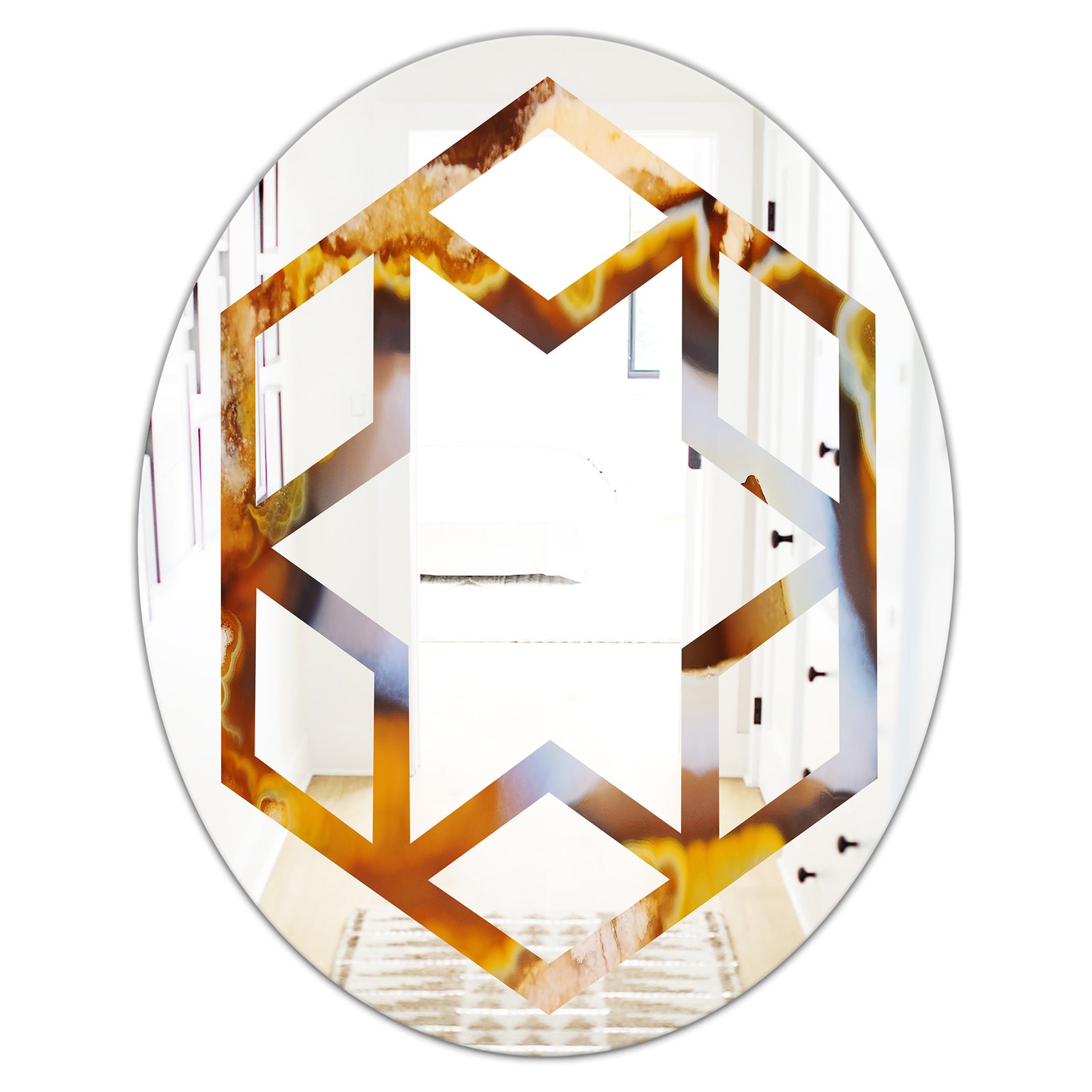Natural brown agate - Modern Round or Oval Wall Mirror - Hexagon Star