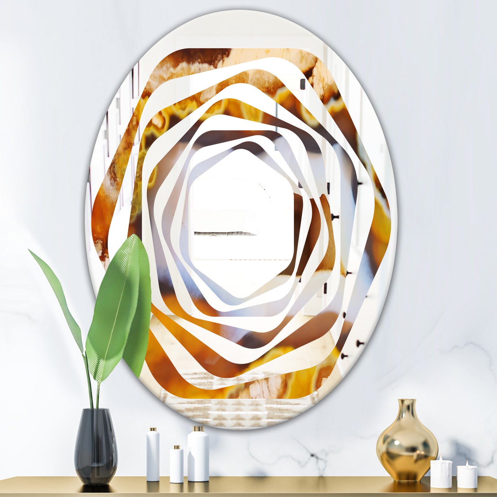 Natural brown agate - Modern Round or Oval Wall Mirror - Whirl