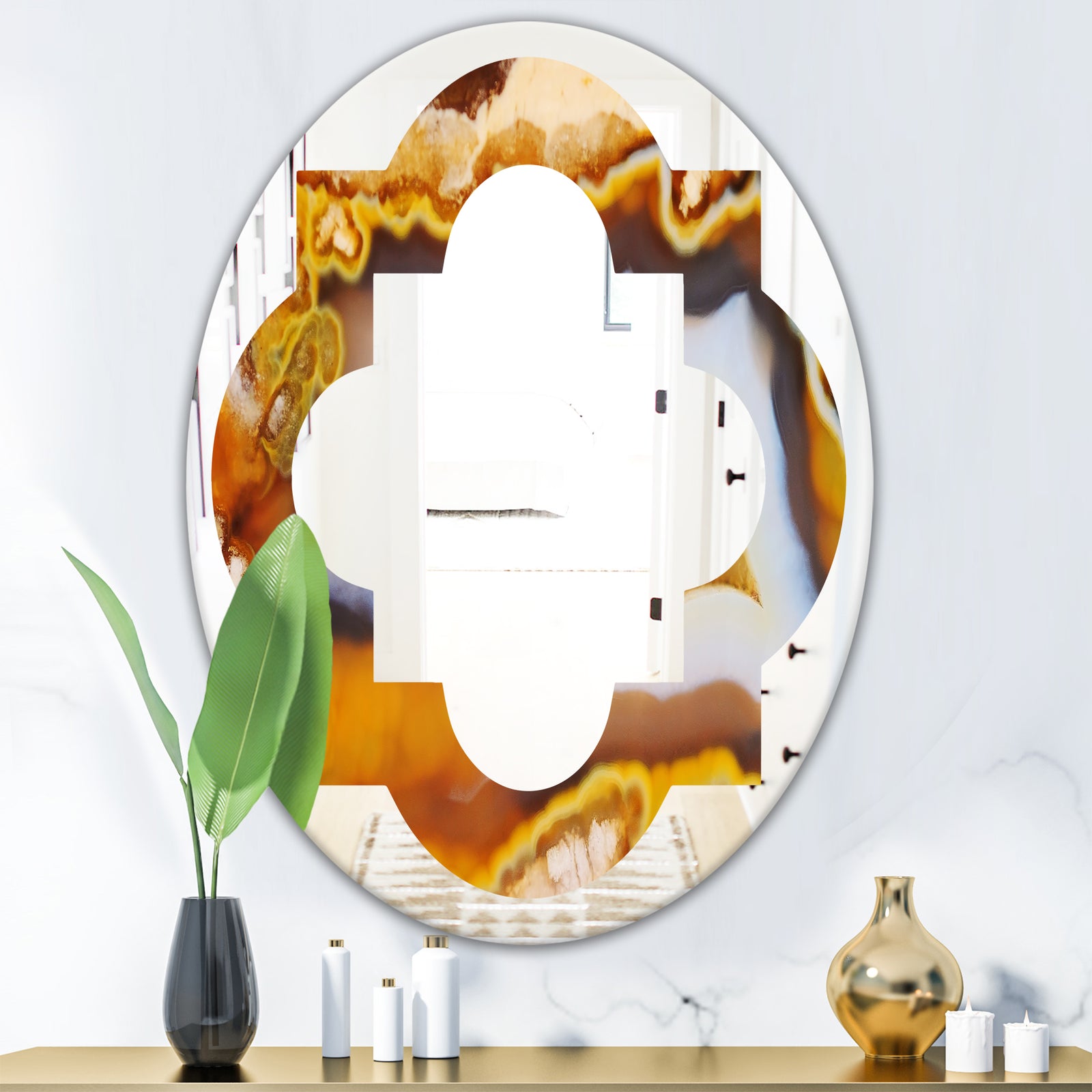 Natural brown agate - Modern Round or Oval Wall Mirror - Quatrefoil