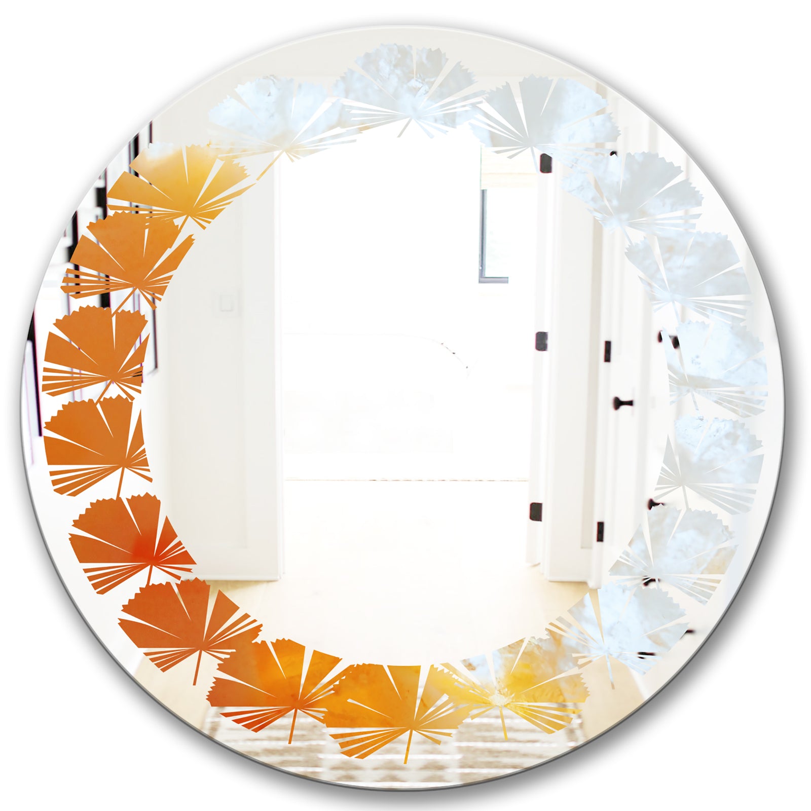 True Yellow Stone - Modern Round or Oval Wall Mirror - Leaves