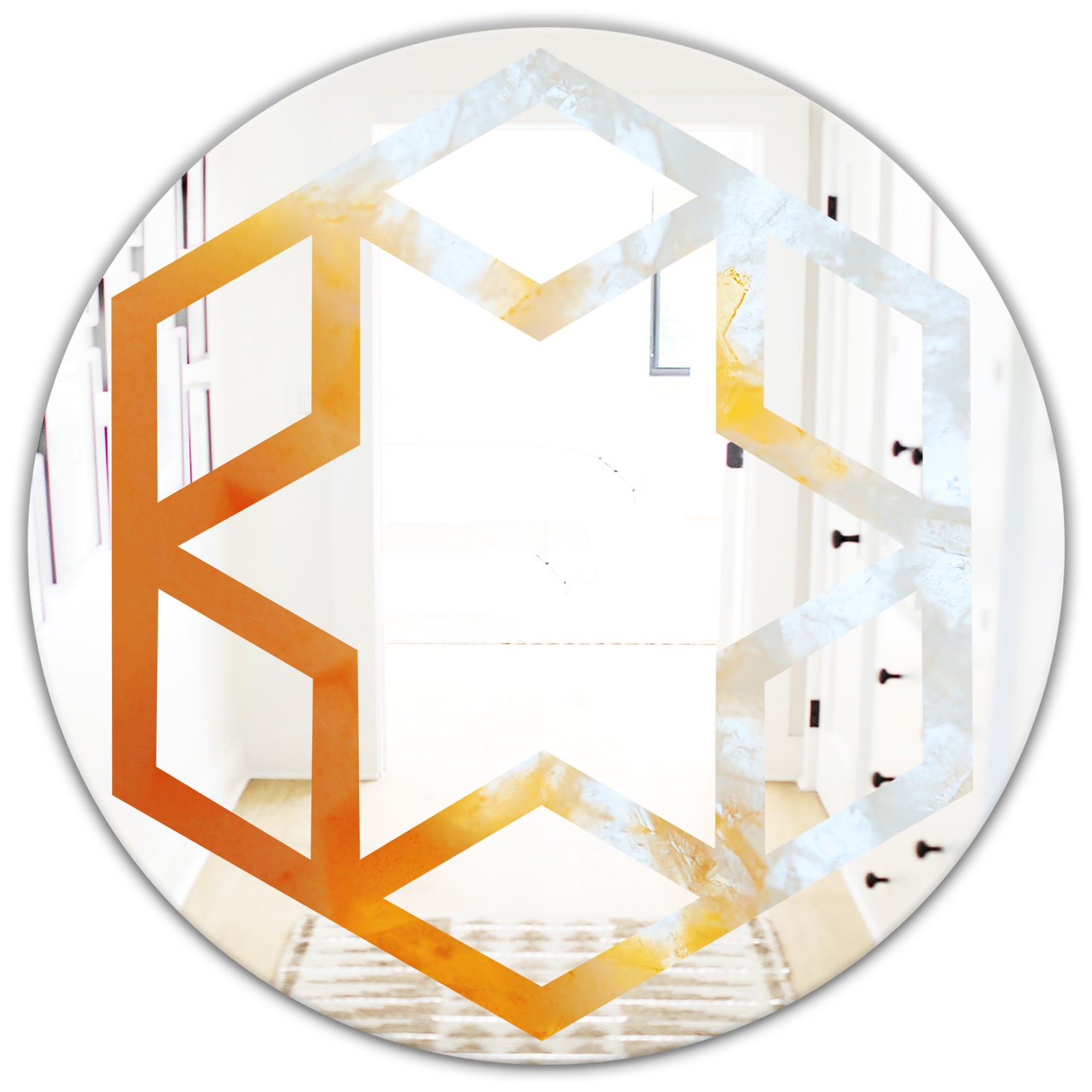 True Yellow Stone - Modern Round or Oval Wall Mirror - Hexagon Star
