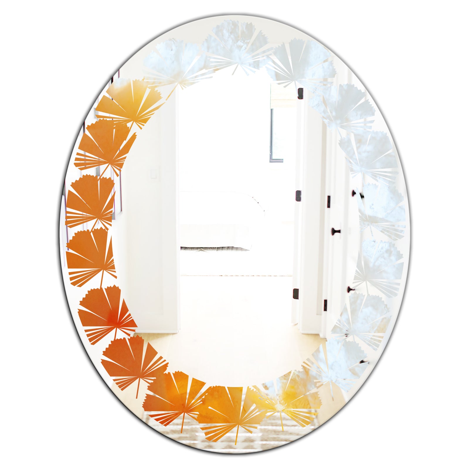 True Yellow Stone - Modern Round or Oval Wall Mirror - Leaves