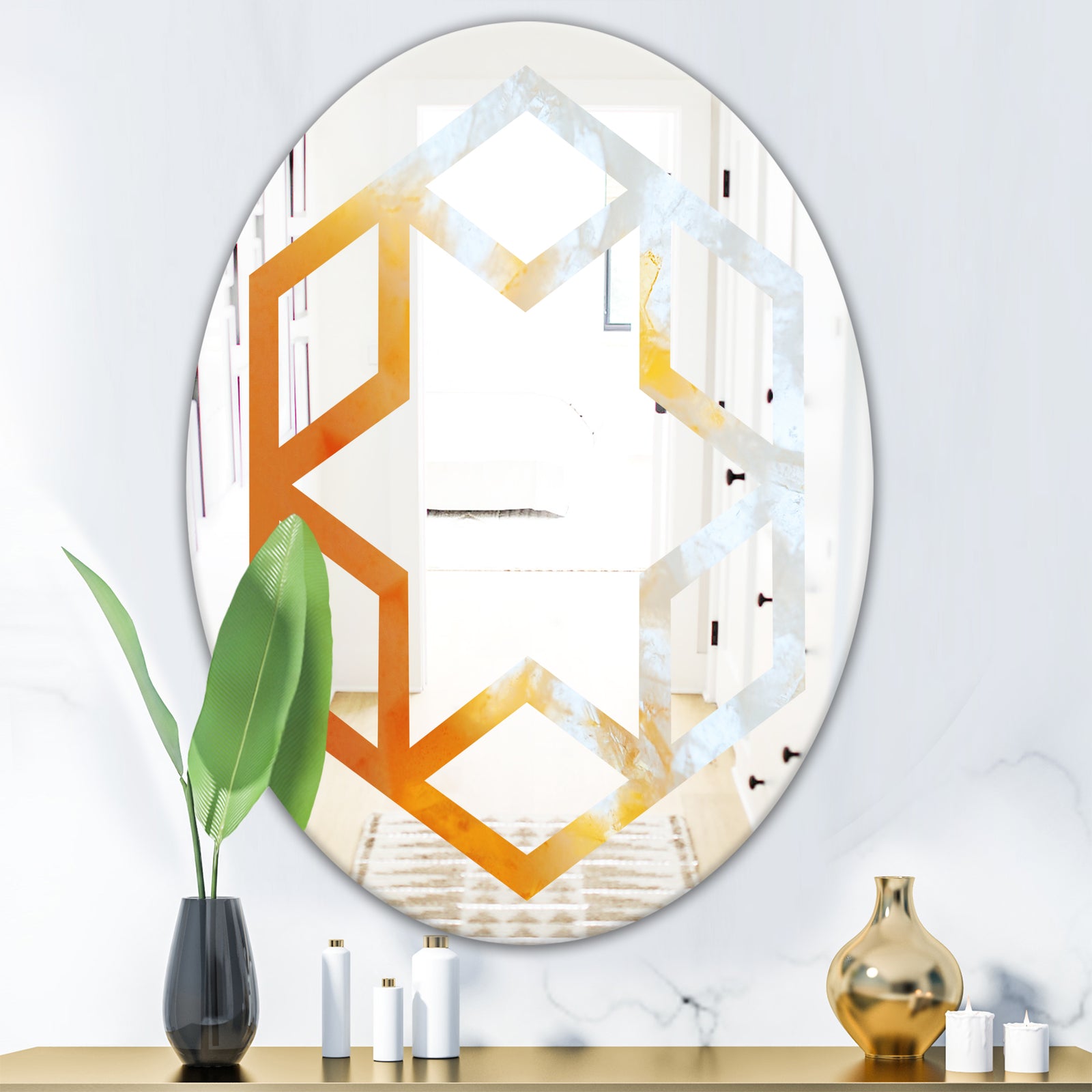 True Yellow Stone - Modern Round or Oval Wall Mirror - Hexagon Star