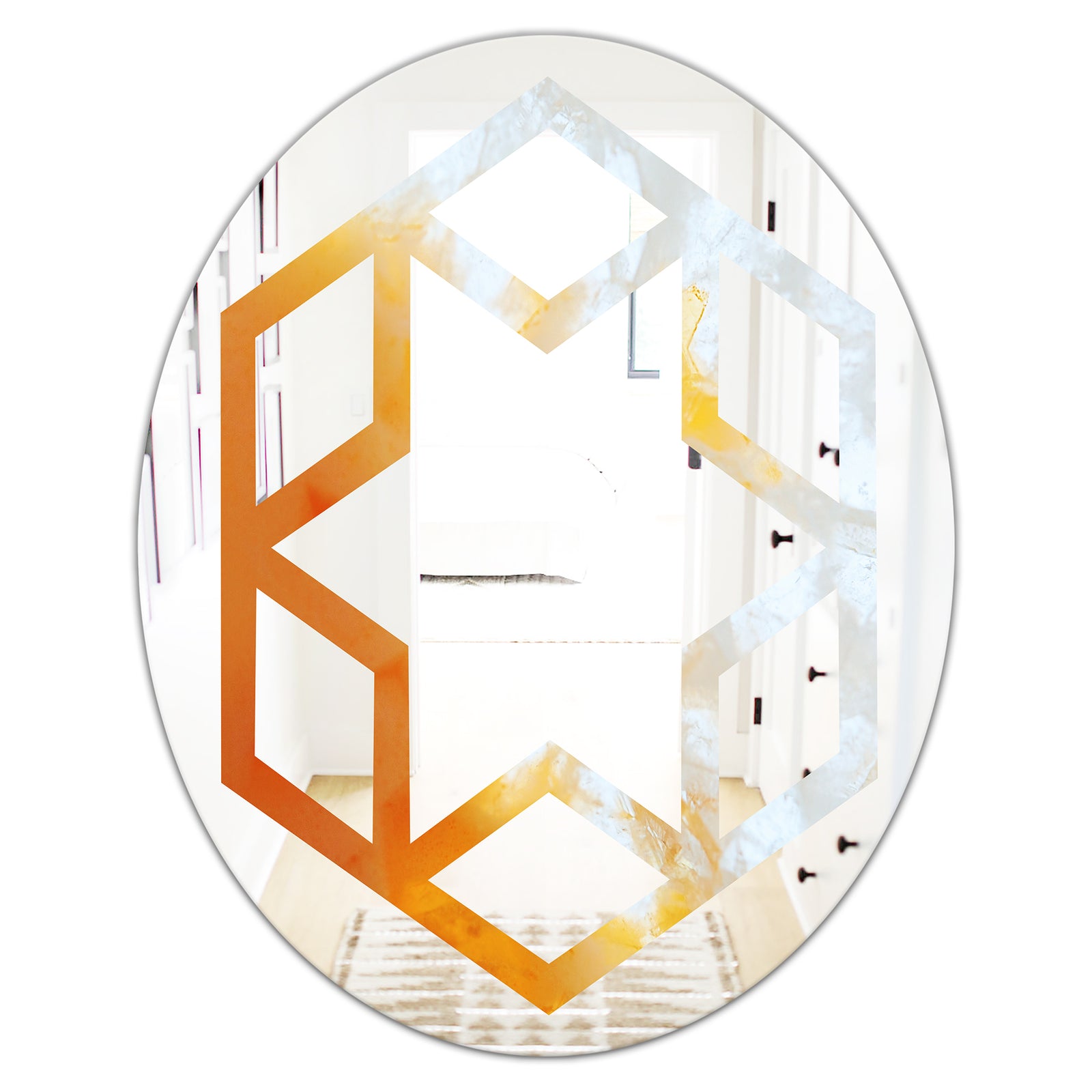True Yellow Stone - Modern Round or Oval Wall Mirror - Hexagon Star