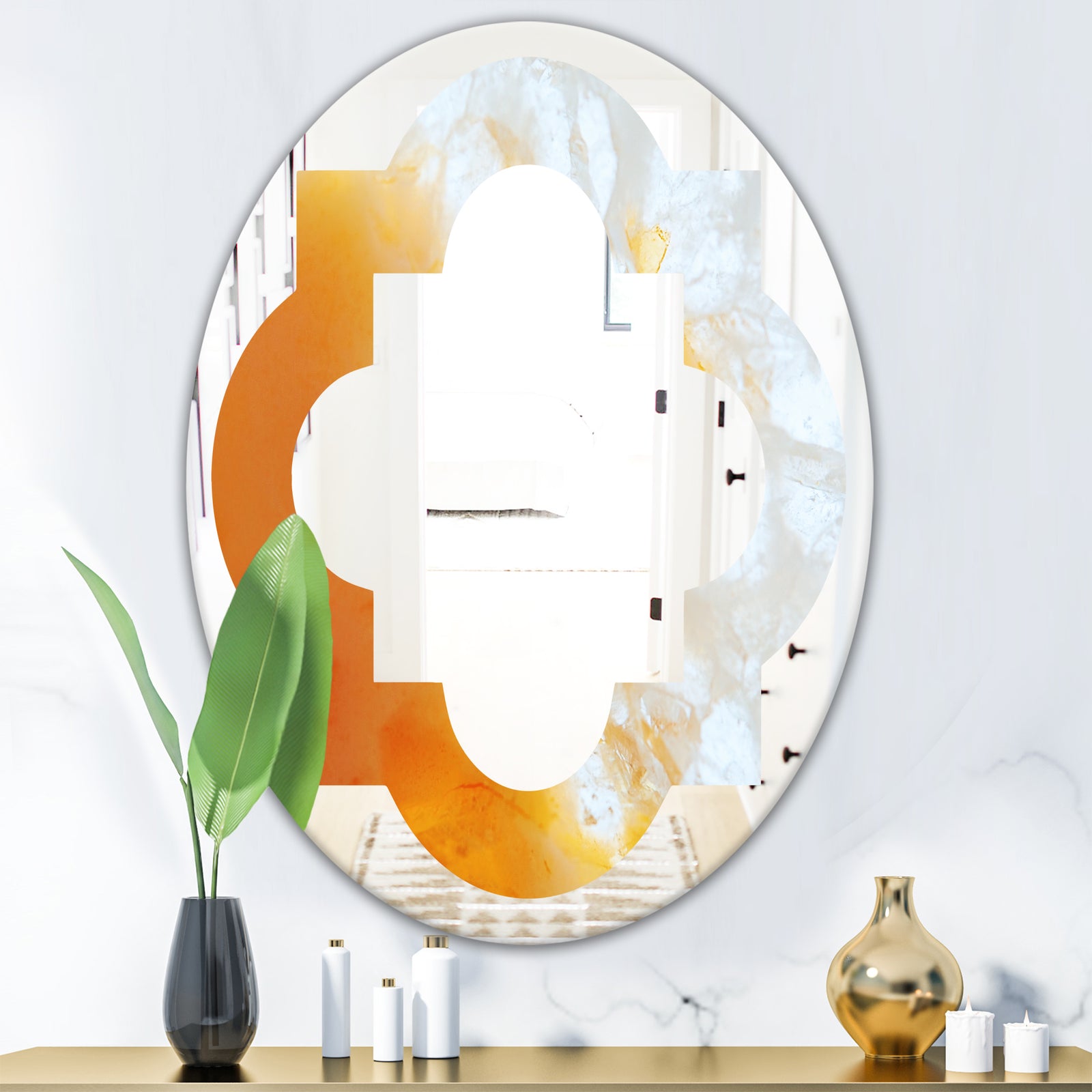 True Yellow Stone - Modern Round or Oval Wall Mirror - Quatrefoil