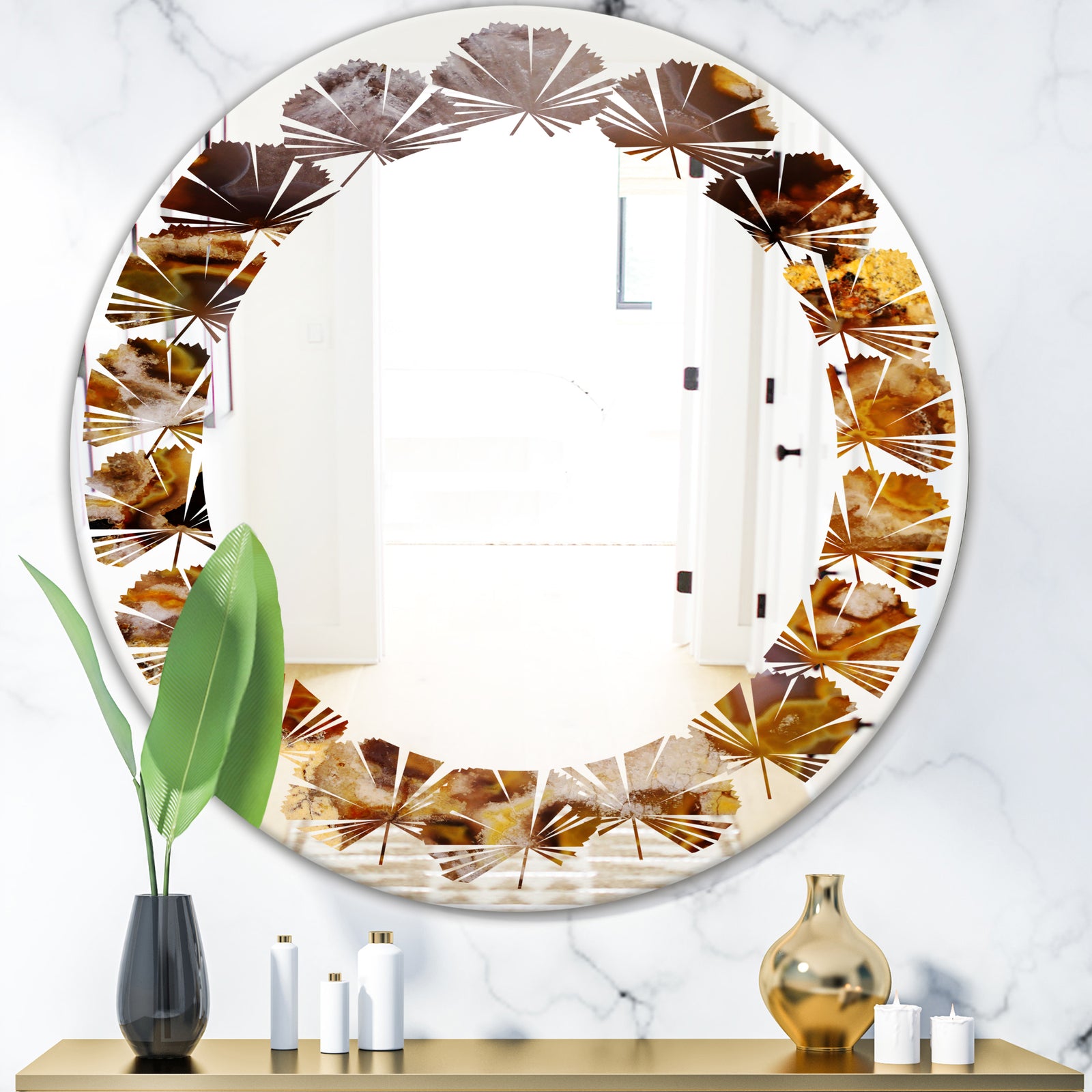 Sand Close Up - Modern Round or Oval Wall Mirror - Leaves