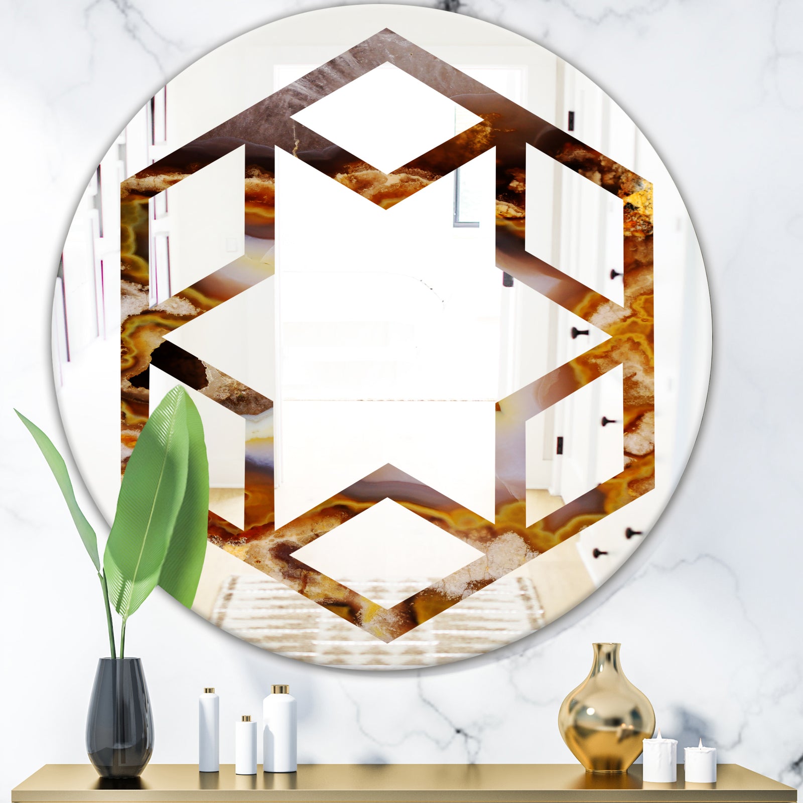 Sand Close Up - Modern Round or Oval Wall Mirror - Hexagon Star