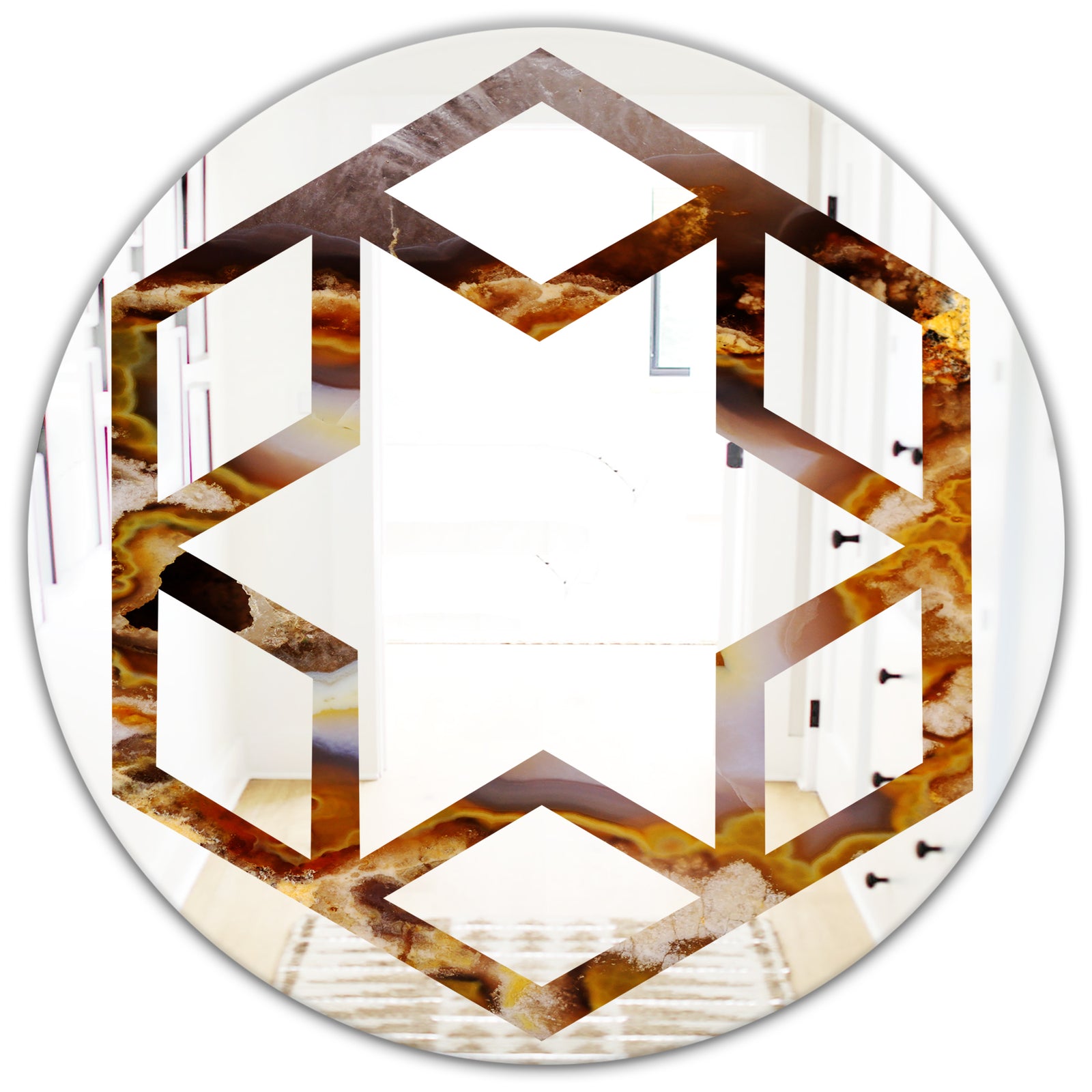 Sand Close Up - Modern Round or Oval Wall Mirror - Hexagon Star