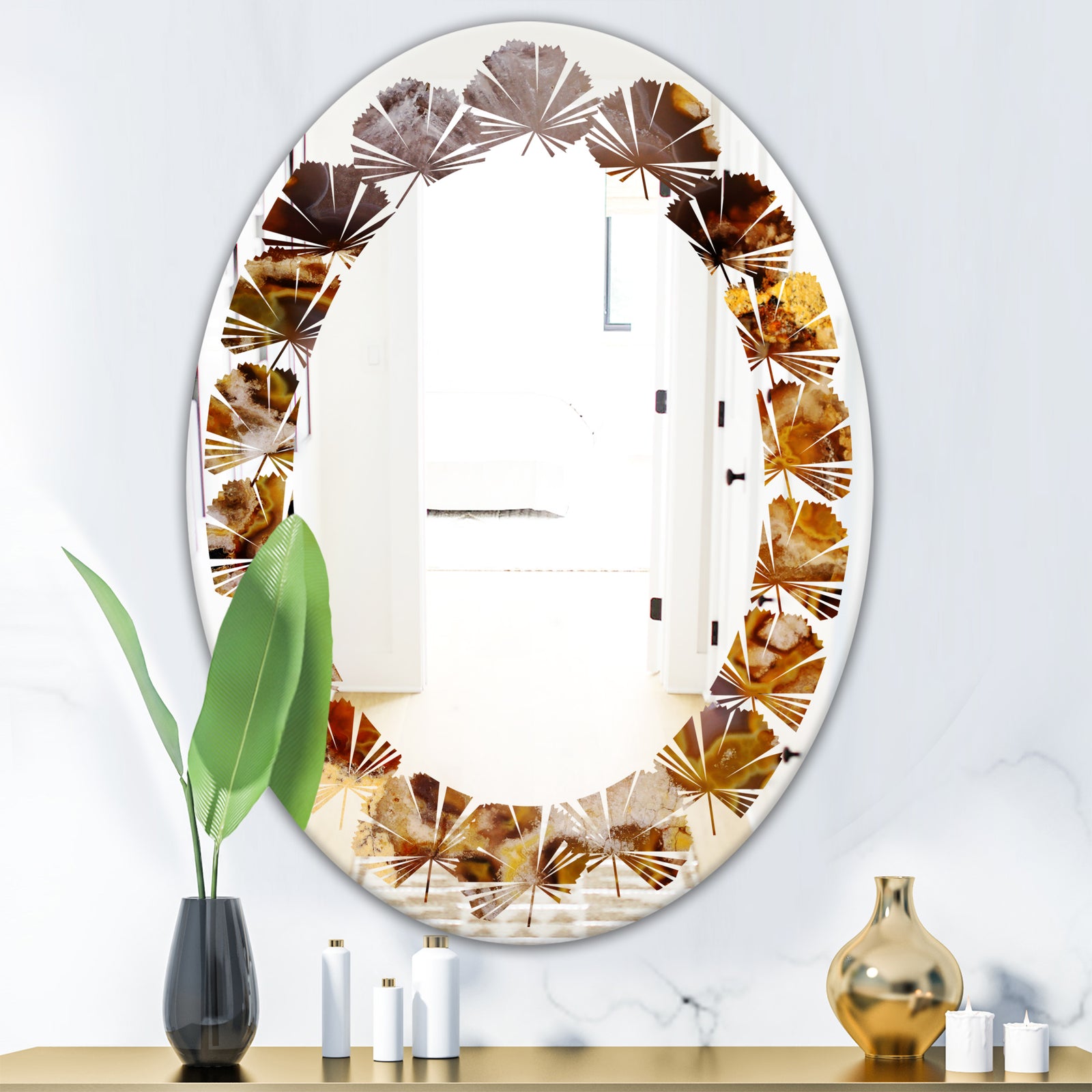 Sand Close Up - Modern Round or Oval Wall Mirror - Leaves