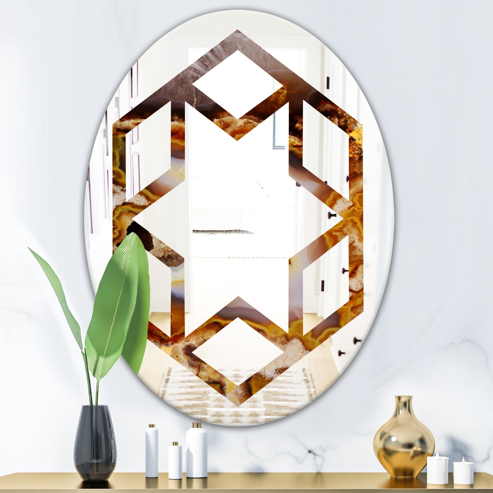 Sand Close Up - Modern Round or Oval Wall Mirror - Hexagon Star